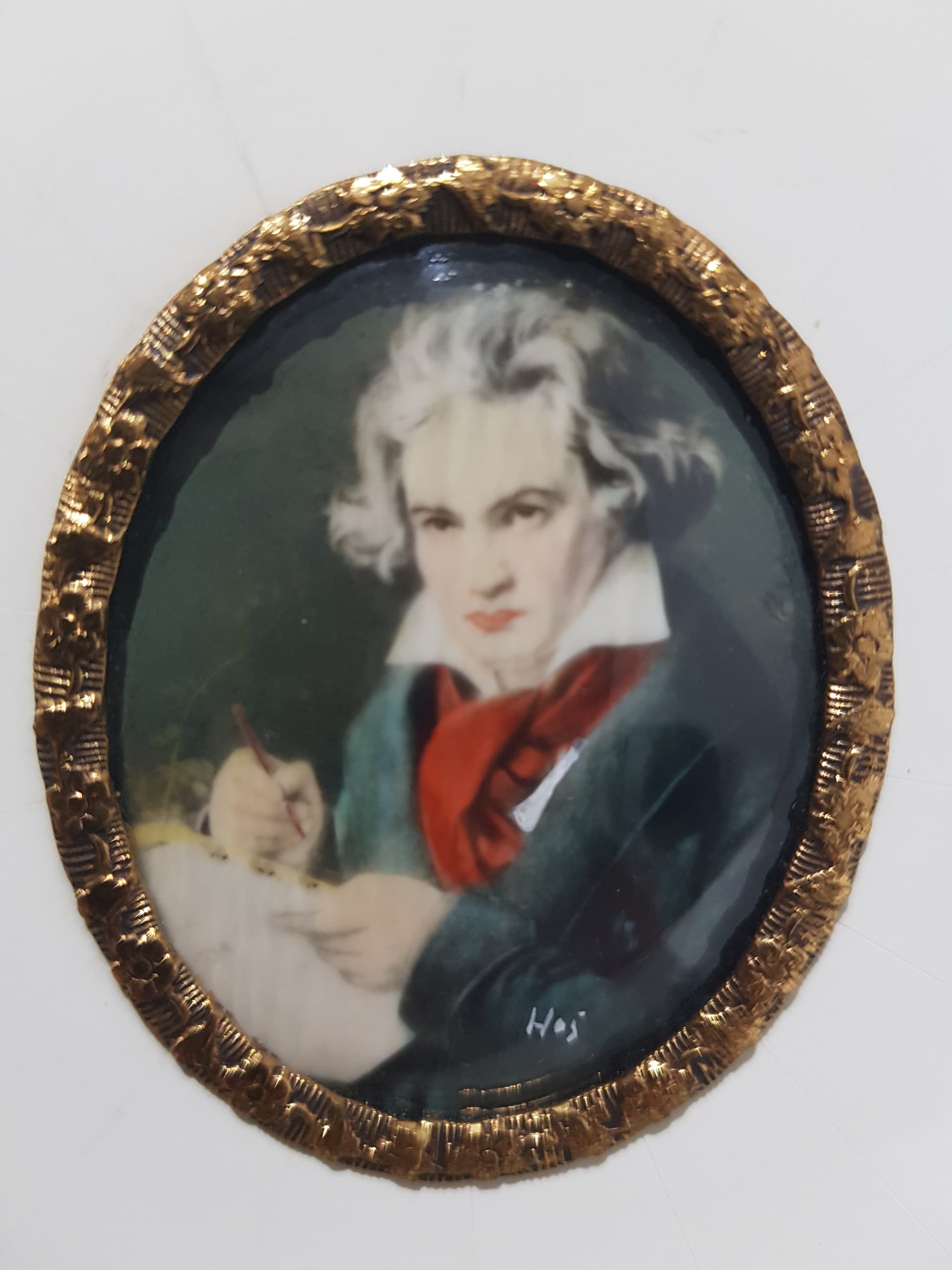 Portret miniaturowy Ludwig van Beethoven, porcelana malowana, metal złoty, Niemcy, lata 20. - 356724