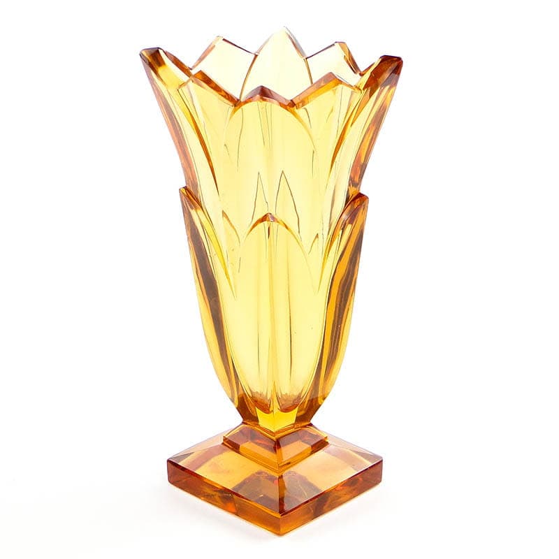 Wazon Art Deco, topazowy kryształ, proj. R. Hlouszek, Moser, Czechy, lata 20. - 356727