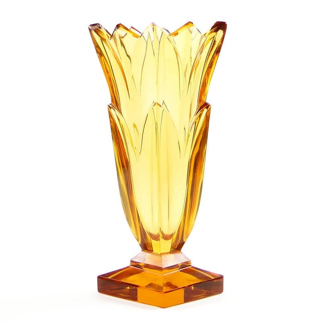 Wazon Art Deco, topazowy kryształ, proj. R. Hlouszek, Moser, Czechy, lata 20. - WYMIARY
