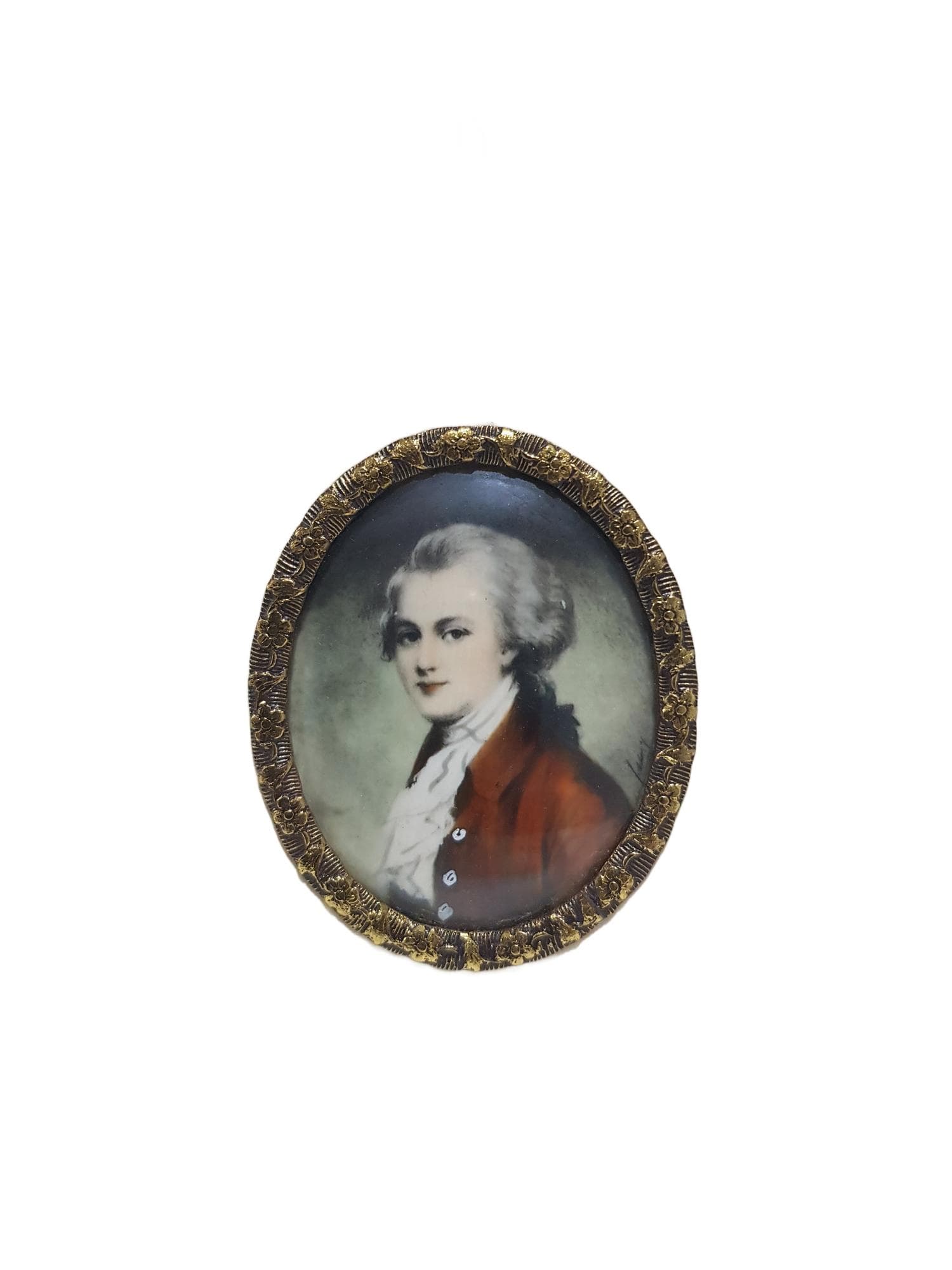 Miniatura portretowa Wolfgang Amadeus Mozart, metal złoty, szkło, Niemcy, początek XX w.