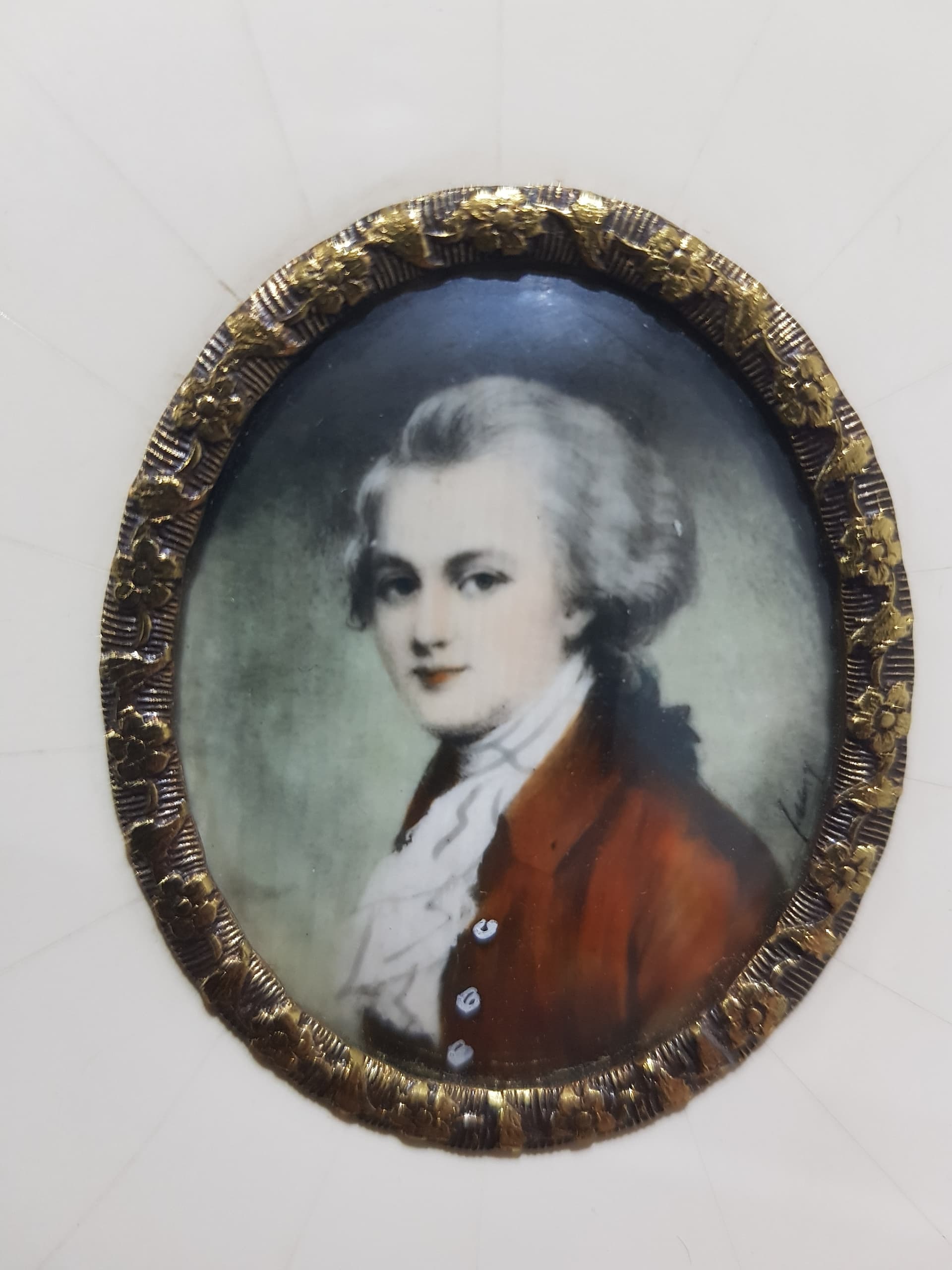 Miniatura portretowa Wolfgang Amadeus Mozart, metal złoty, szkło, Niemcy, początek XX w. - 356854