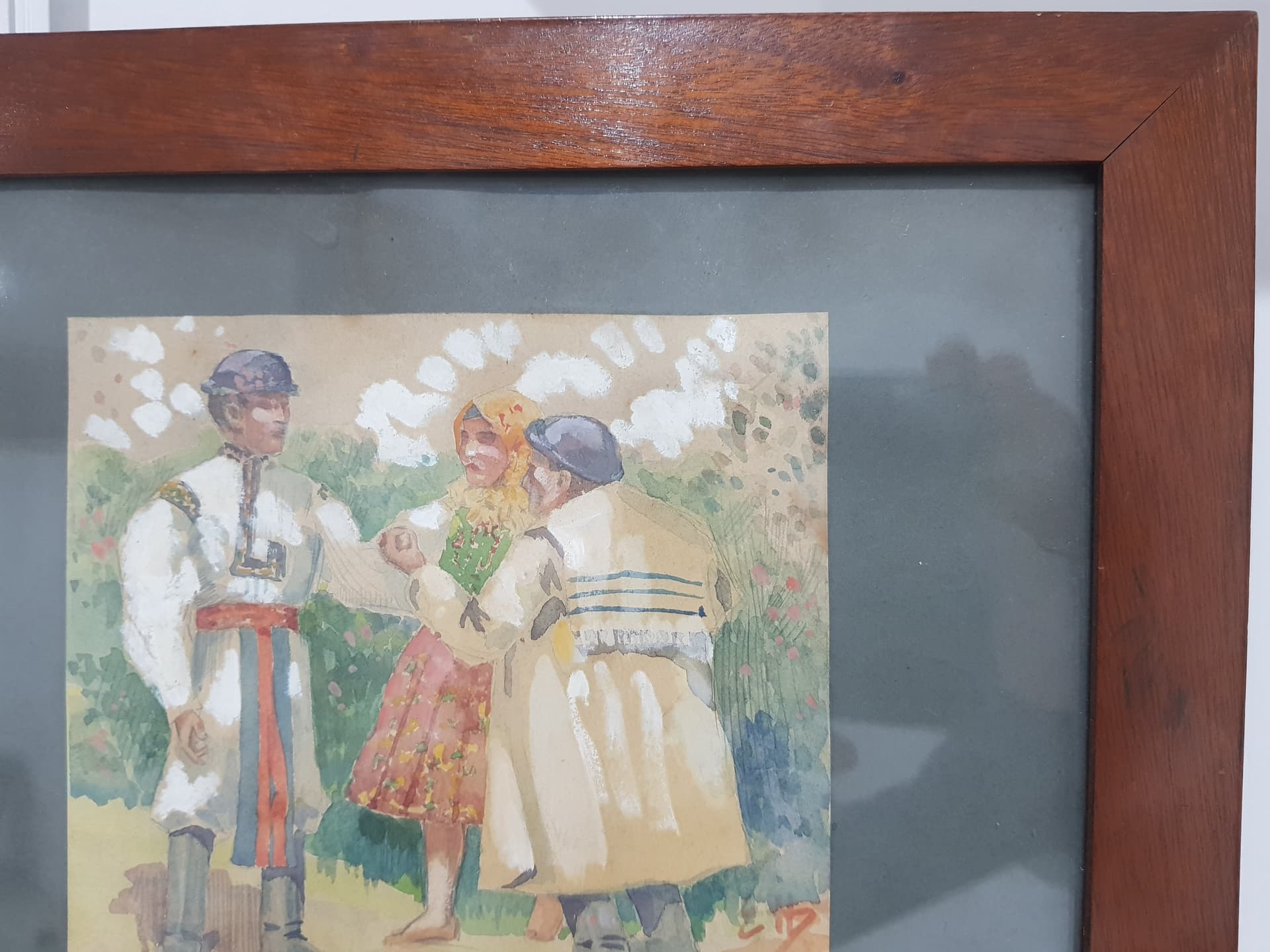Obraz akwarela, papier, rama orzech, Polska, początek XX w. - 356935