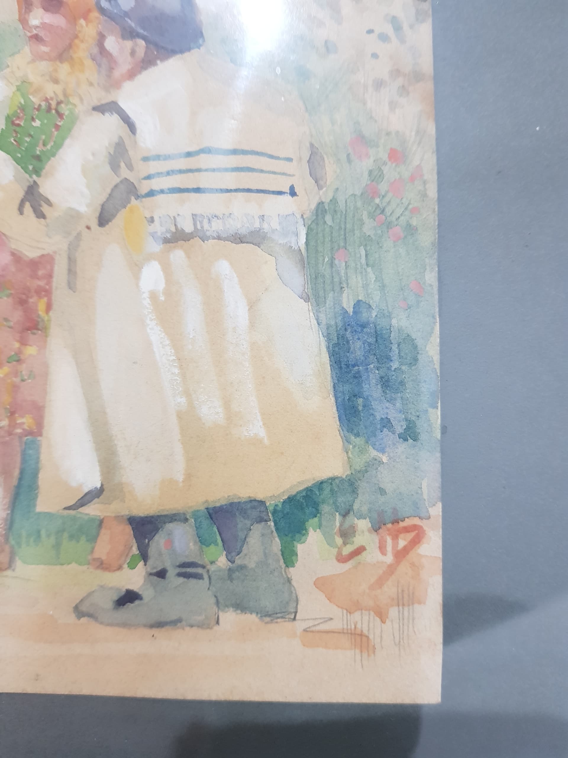 Obraz akwarela, papier, rama orzech, Polska, początek XX w. - 356933