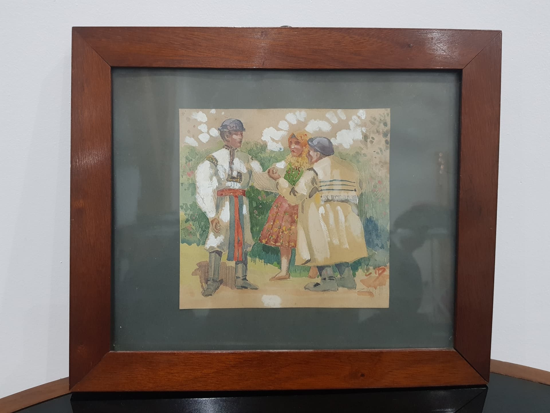 Obraz akwarela, papier, rama orzech, Polska, początek XX w. - 356929
