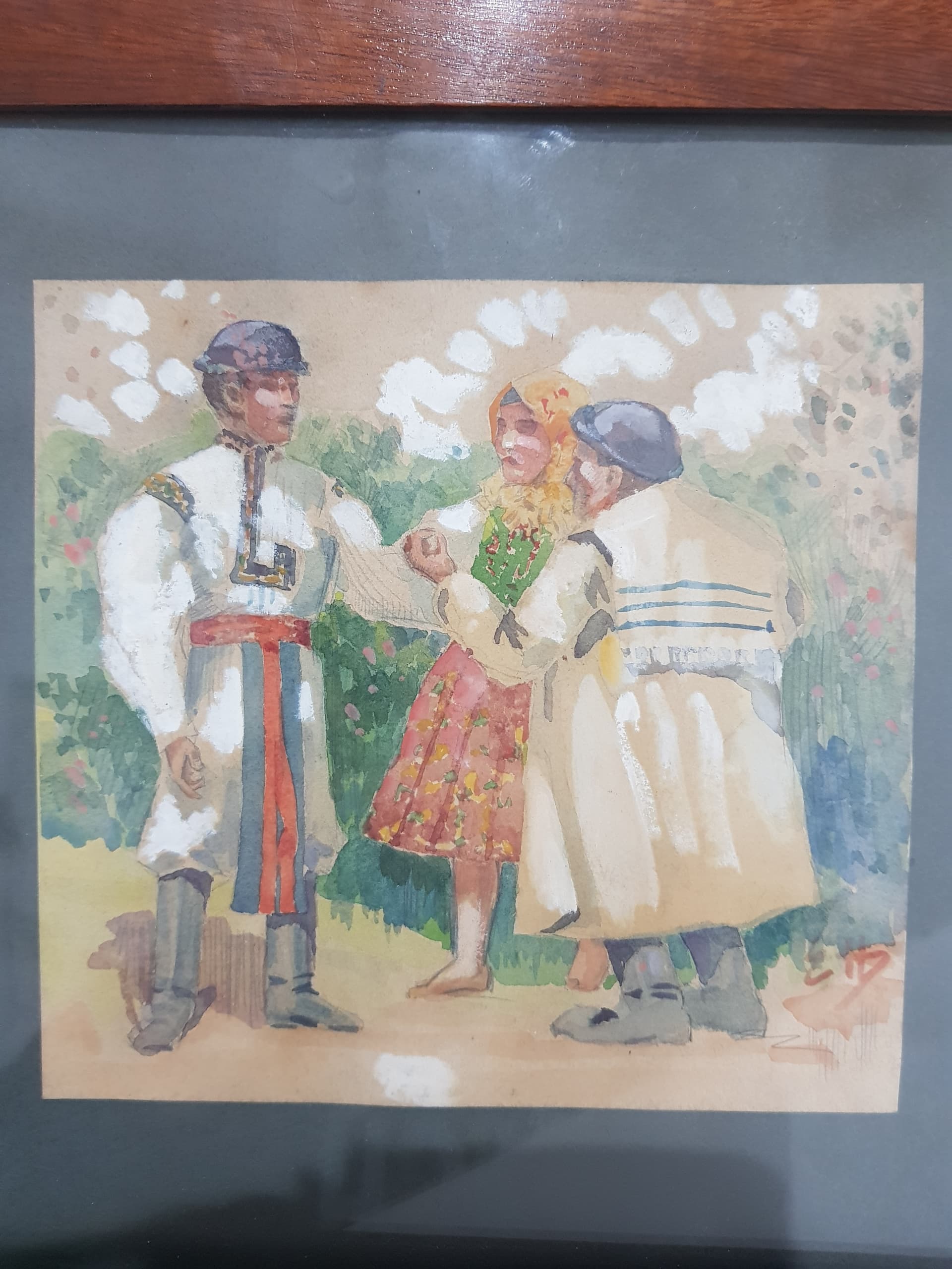 Obraz akwarela, papier, rama orzech, Polska, początek XX w. - 356932