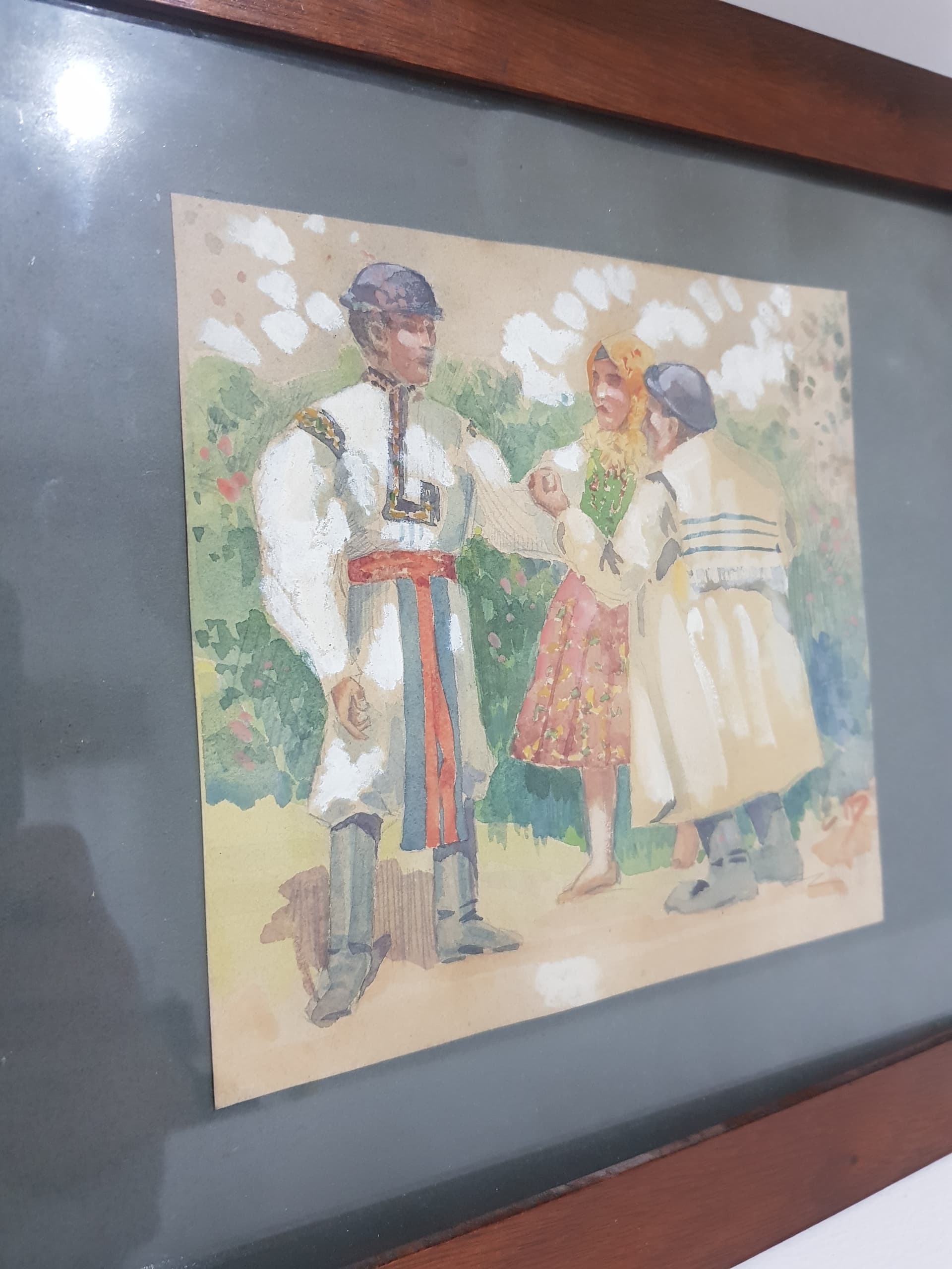 Obraz akwarela, papier, rama orzech, Polska, początek XX w. - 356931