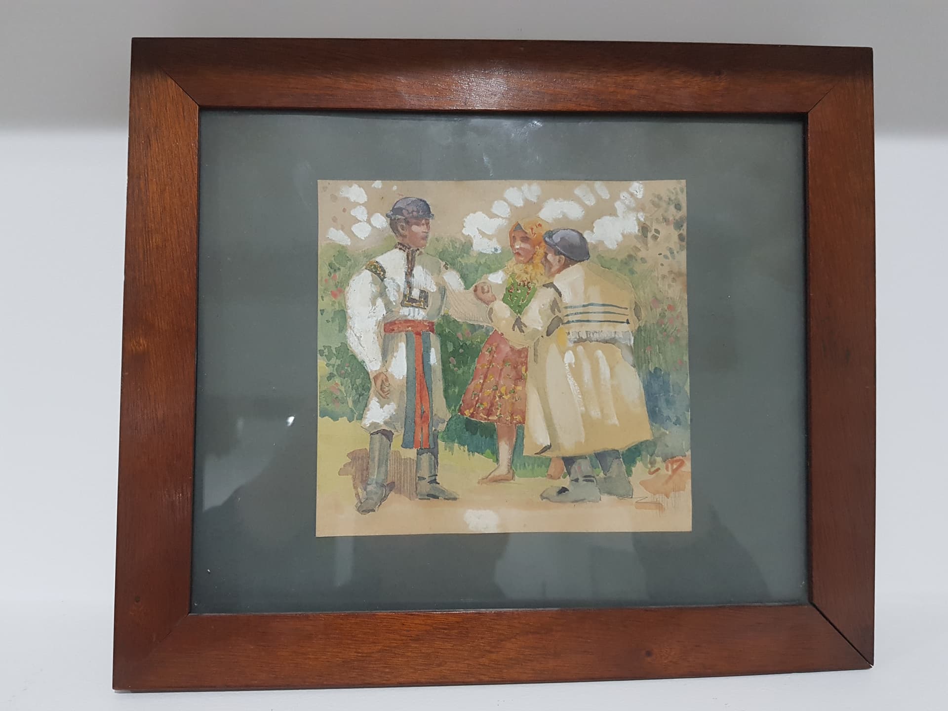 Obraz akwarela, papier, rama orzech, Polska, początek XX w. - 356930