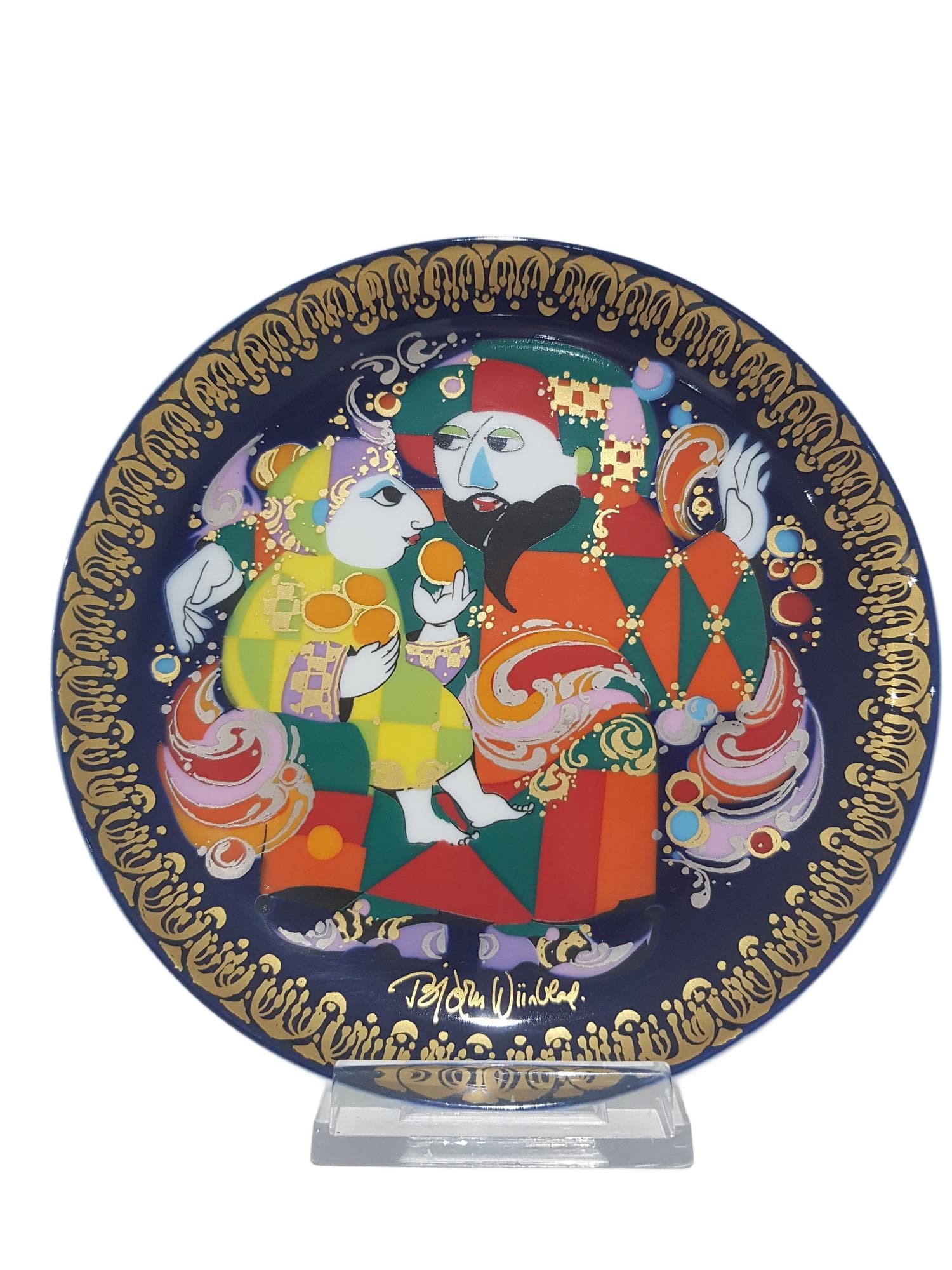 Talerz Aladyn, niebieski porcelana, proj. B. Wiinblad, Niemcy, lata 80.