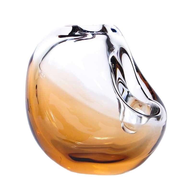 Vase, amber transparent, glass, by K. Wunsch, Skrdlovice, Czechoslovakia, 1970s.