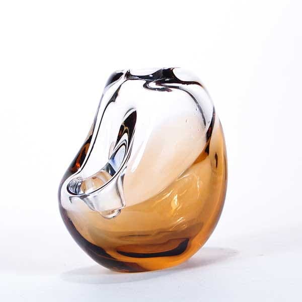 Vase, amber transparent, glass, by K. Wunsch, Skrdlovice, Czechoslovakia, 1970s. - 357044