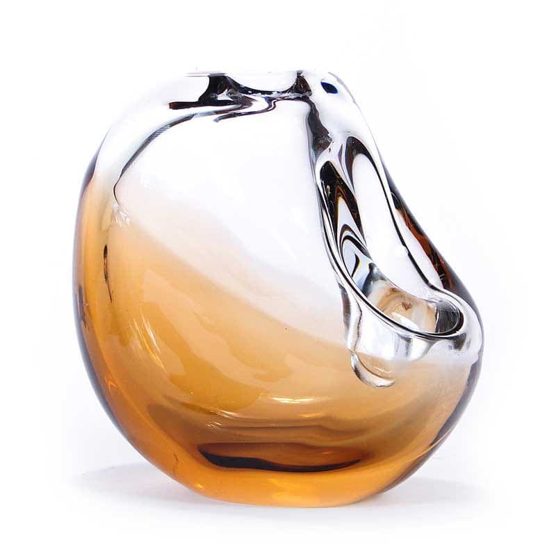 Vase, amber transparent, glass, by K. Wunsch, Skrdlovice, Czechoslovakia, 1970s. - 357042