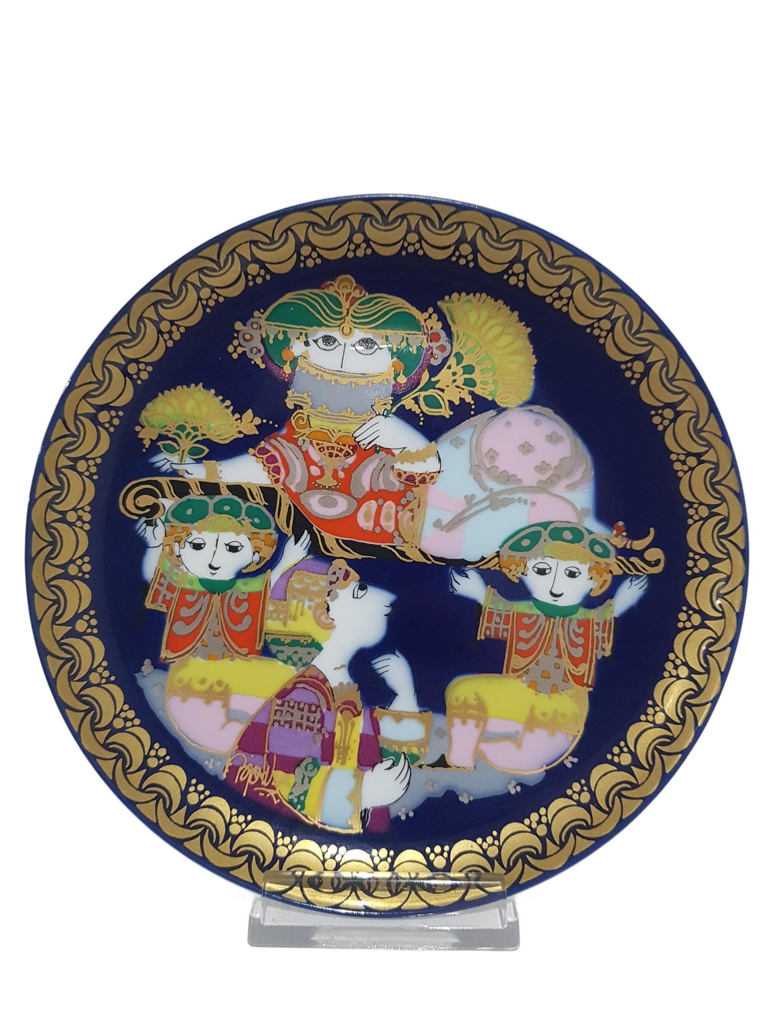 Talerz Alladyn nr VI, porcelana kobaltowa złocona, proj. B. Wiinblad, Niemcy, lata 80.