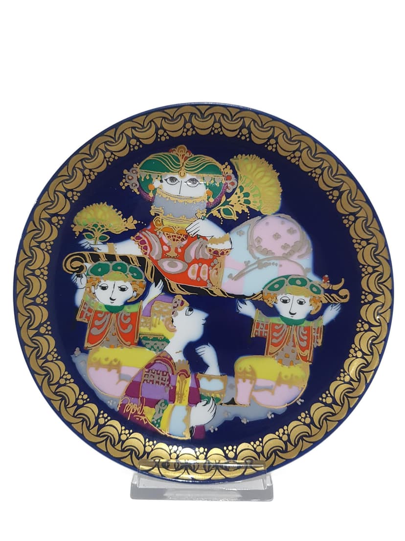 Talerz Alladyn nr VI, porcelana kobaltowa złocona, proj. B. Wiinblad, Niemcy, lata 80.