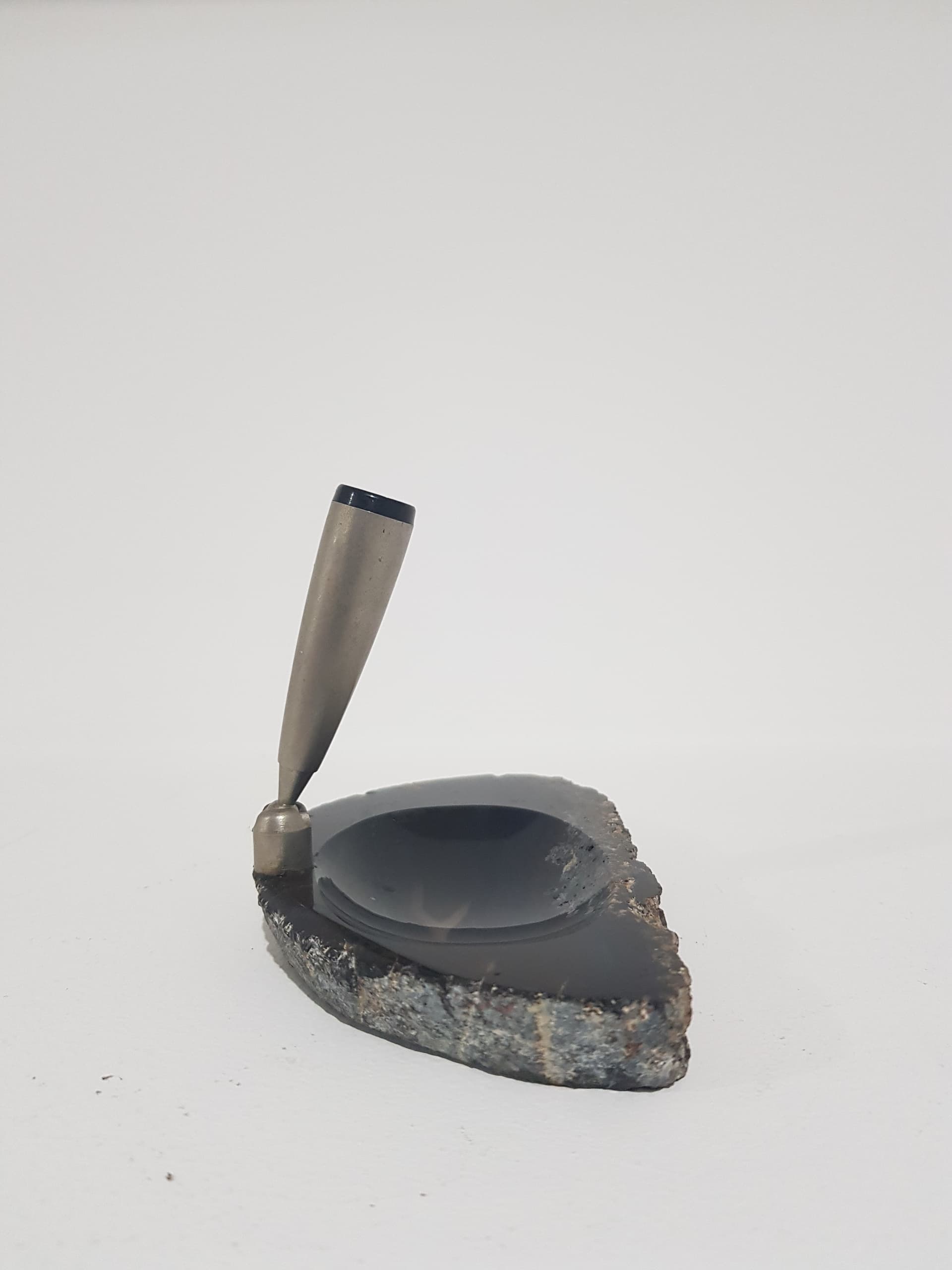 Kałamarz, agat czarny brązowy beżowy szary, metal srebrny, Austria, lata 70. - 357070