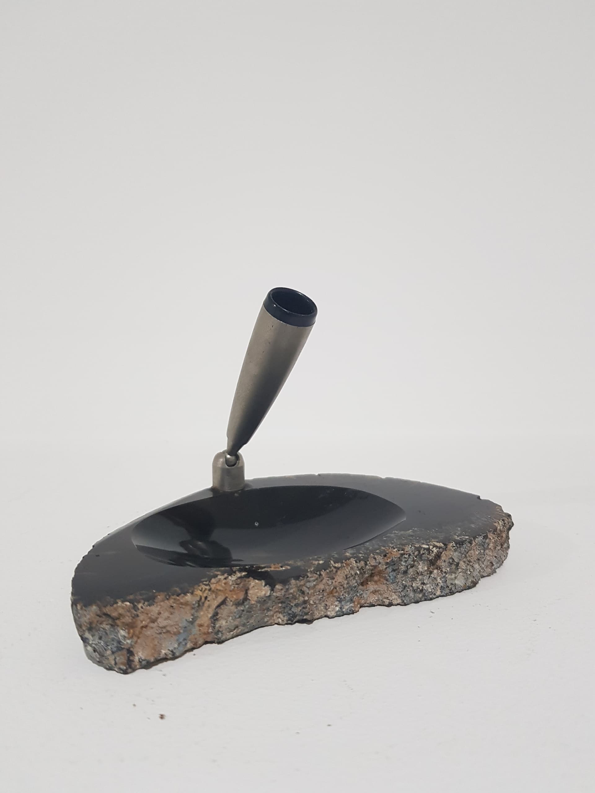 Kałamarz, agat czarny brązowy beżowy szary, metal srebrny, Austria, lata 70. - 357071