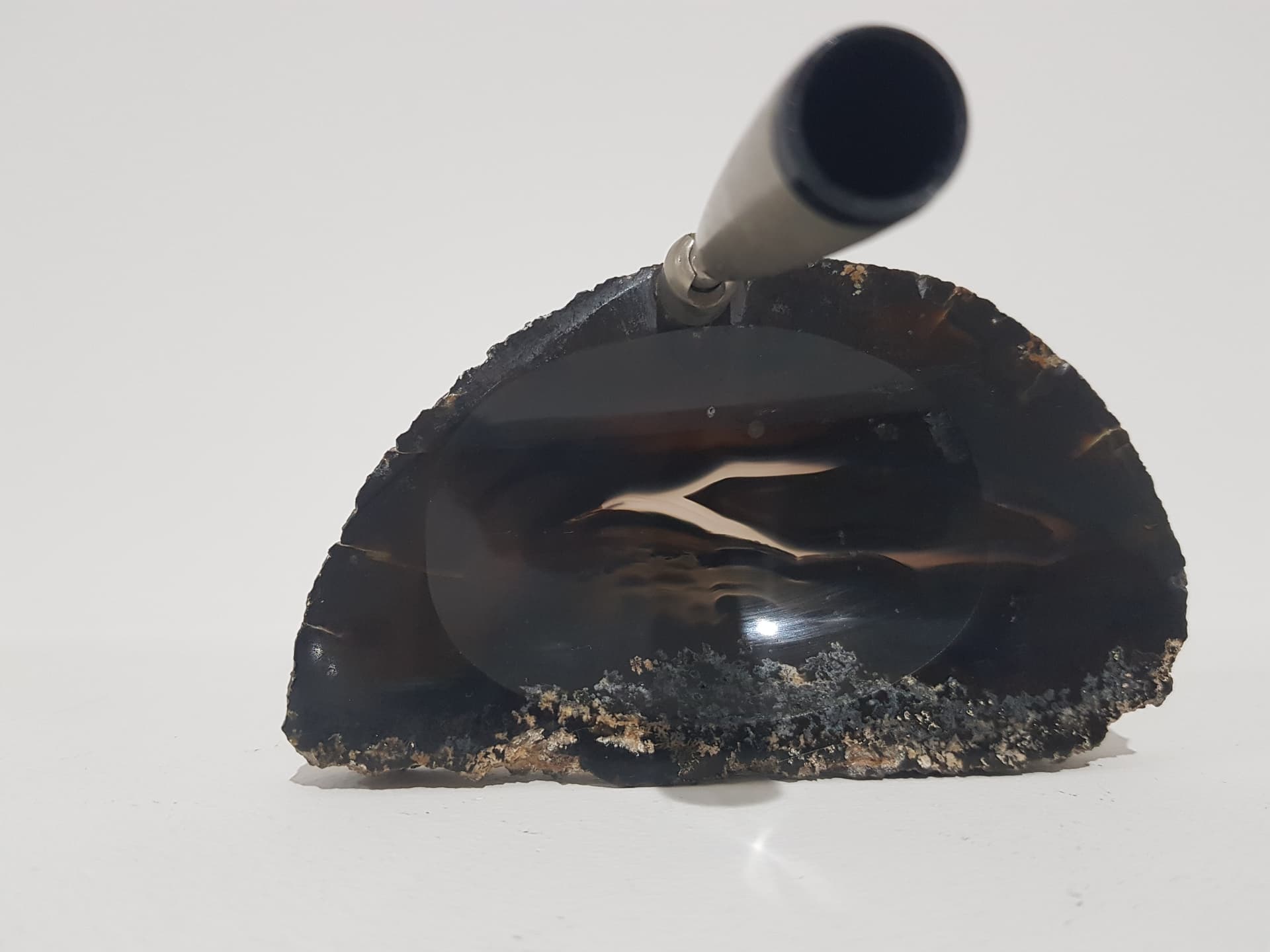 Kałamarz, agat czarny brązowy beżowy szary, metal srebrny, Austria, lata 70. - 357068