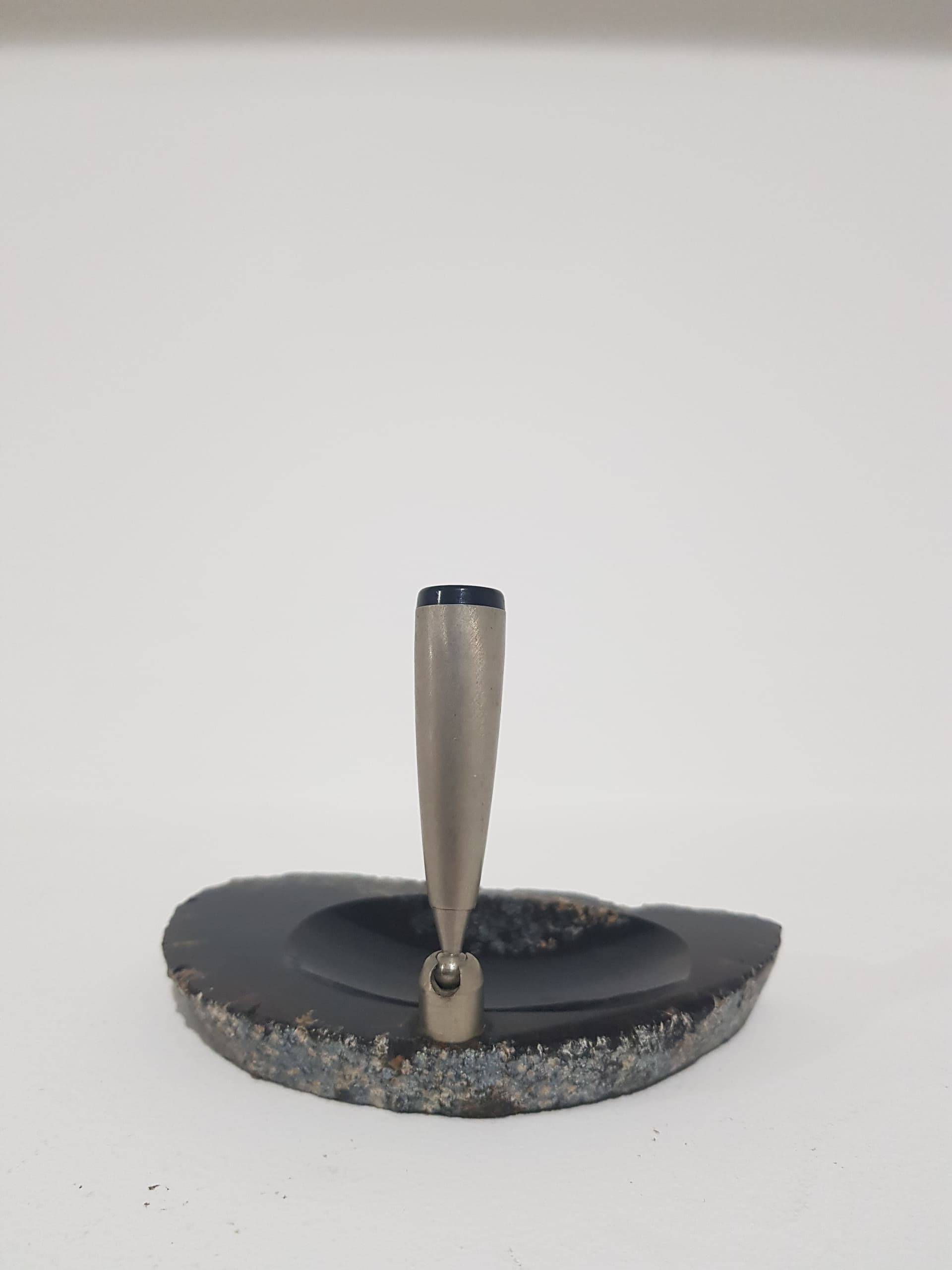 Kałamarz, agat czarny brązowy beżowy szary, metal srebrny, Austria, lata 70. - 357065