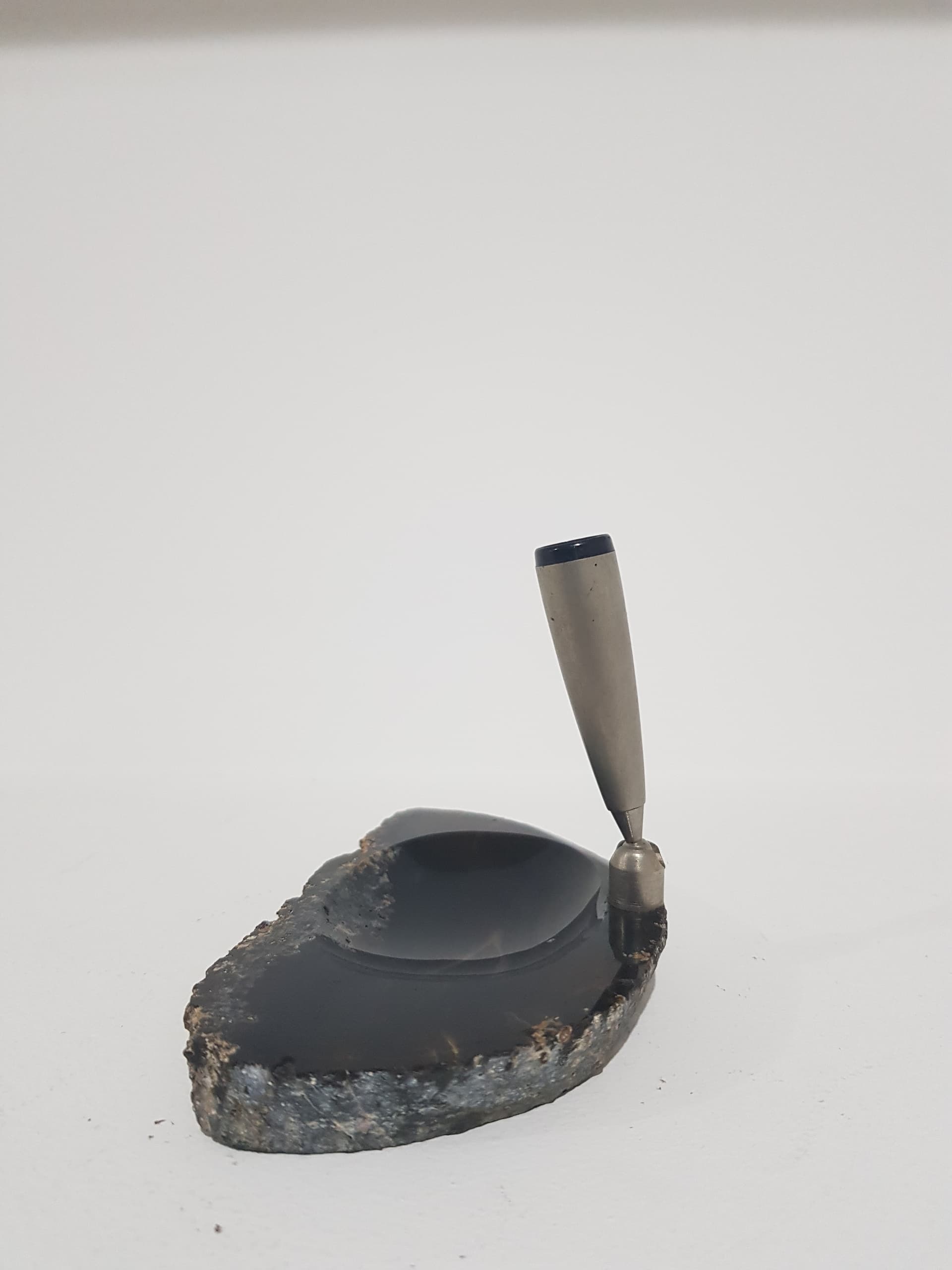 Kałamarz, agat czarny brązowy beżowy szary, metal srebrny, Austria, lata 70. - 357066