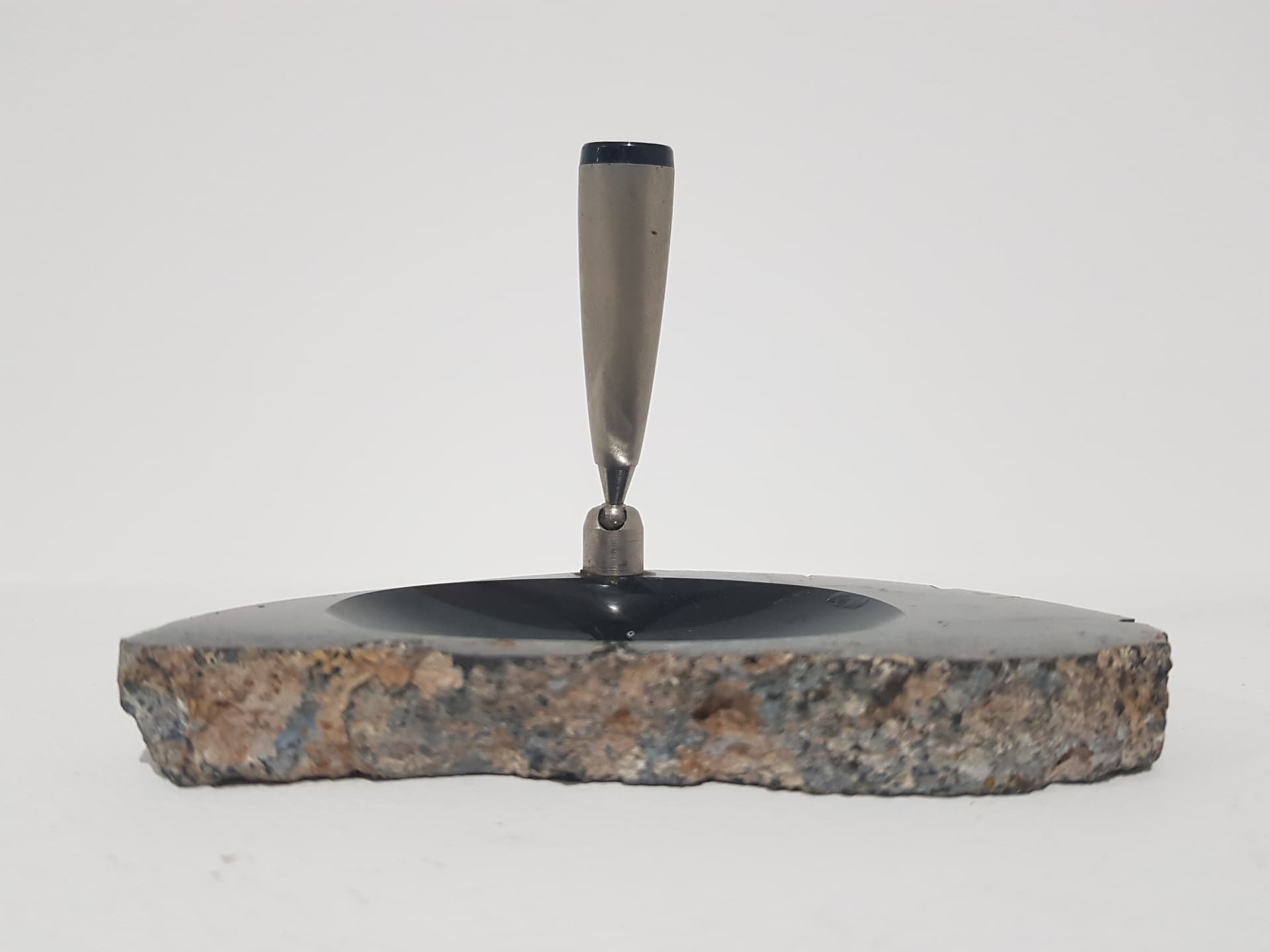 Kałamarz, agat czarny brązowy beżowy szary, metal srebrny, Austria, lata 70. - 357069