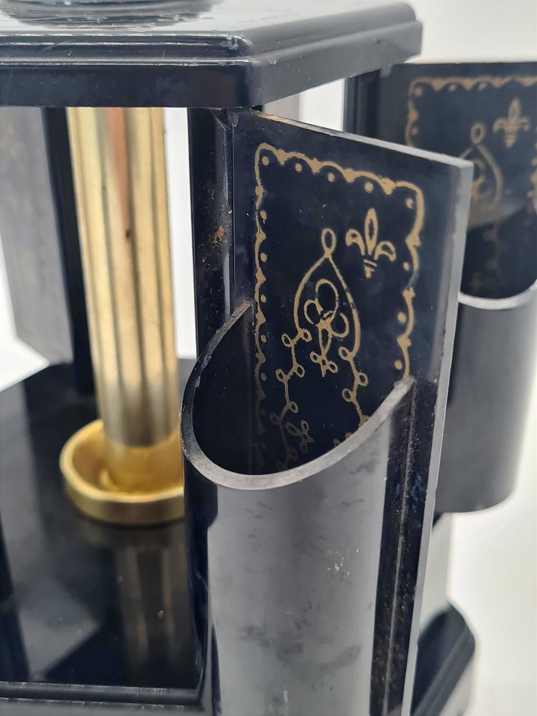 Cigarette dispenser with music box, black gold plastic, Selcol, England, 1960s. - 357212