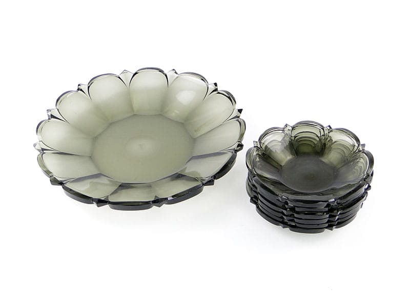 Komplet deserowy Art Deco, szkło kryształowe dymnoszare transparentne, Moser, Czechy, lata 30. - 357269