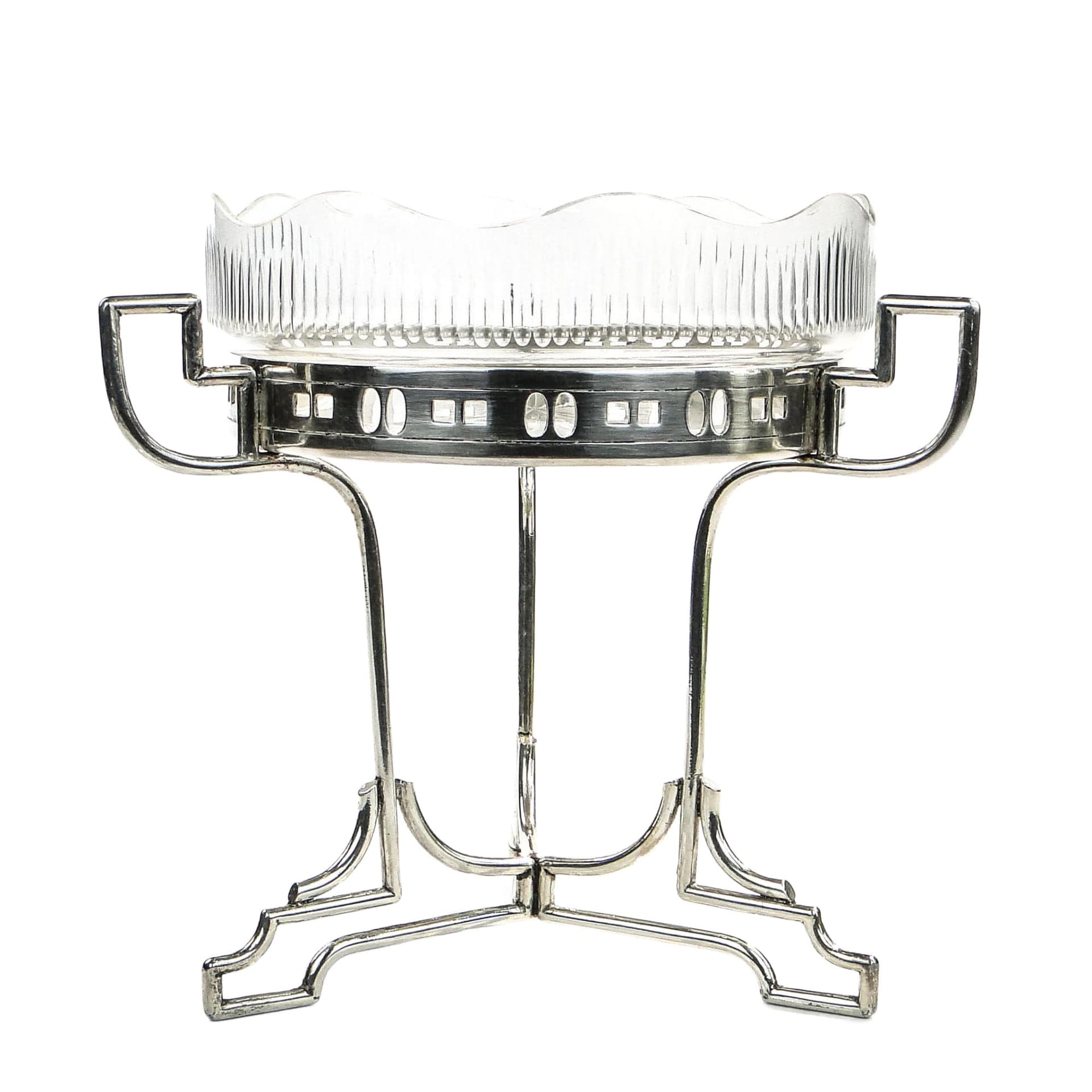 Centerpiece Art Deco, transparent crystal, silver brass, Sandrik, Slovakia, 1920s