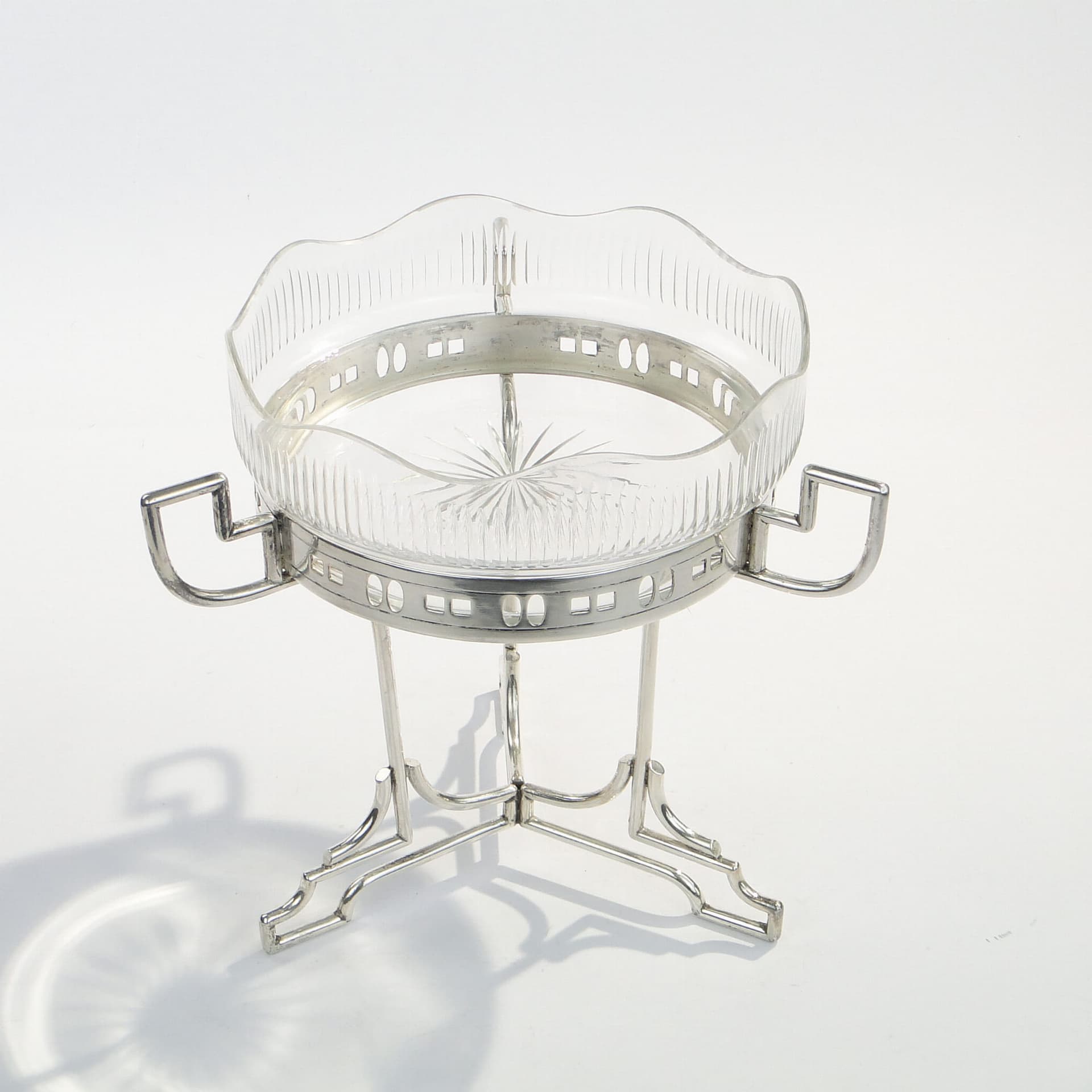 Centerpiece Art Deco, transparent crystal, silver brass, Sandrik, Slovakia, 1920s - 357275
