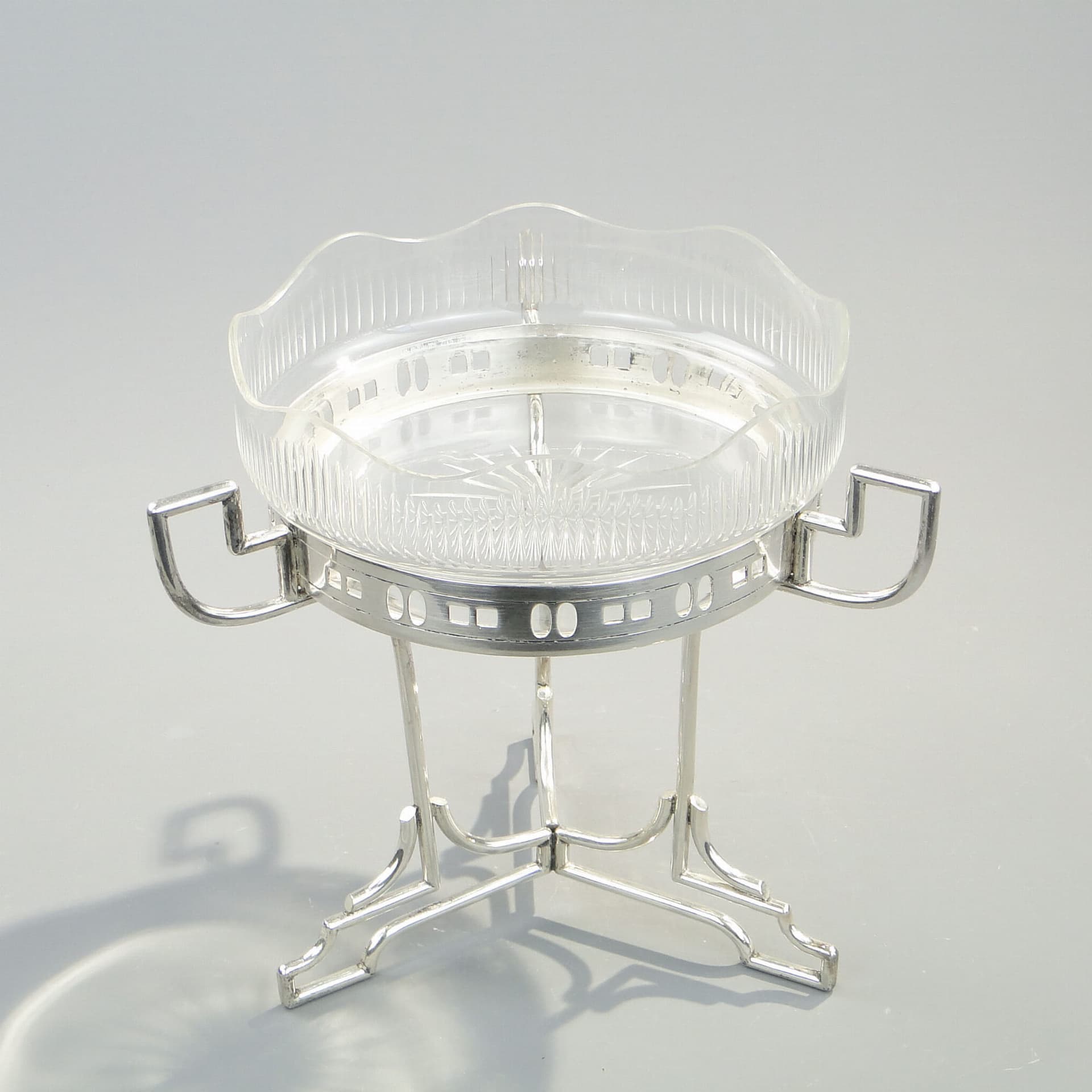 Centerpiece Art Deco, transparent crystal, silver brass, Sandrik, Slovakia, 1920s - 357274