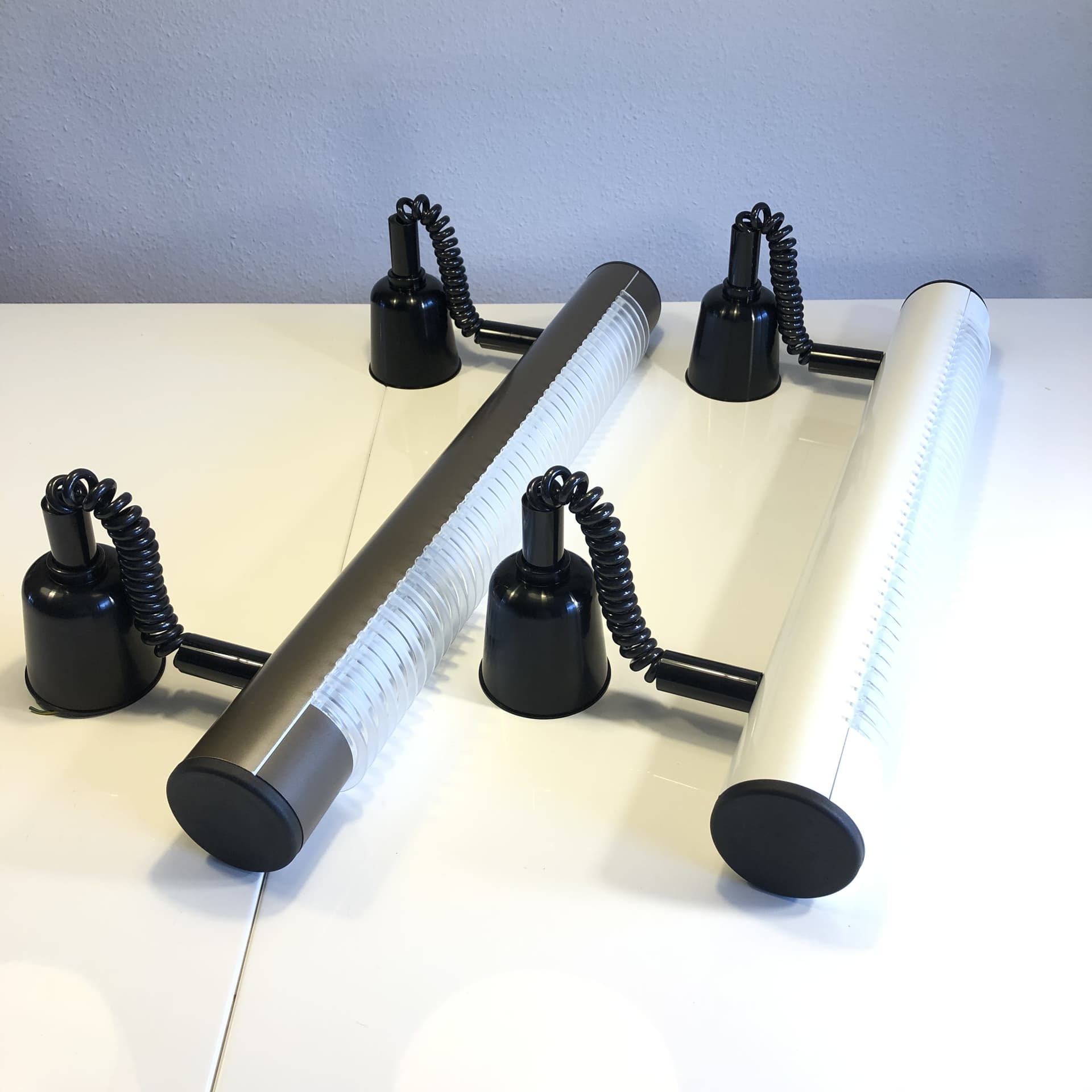 Pair of ceiling lamps, silver aluminum, Germany, 1980s. - 26465