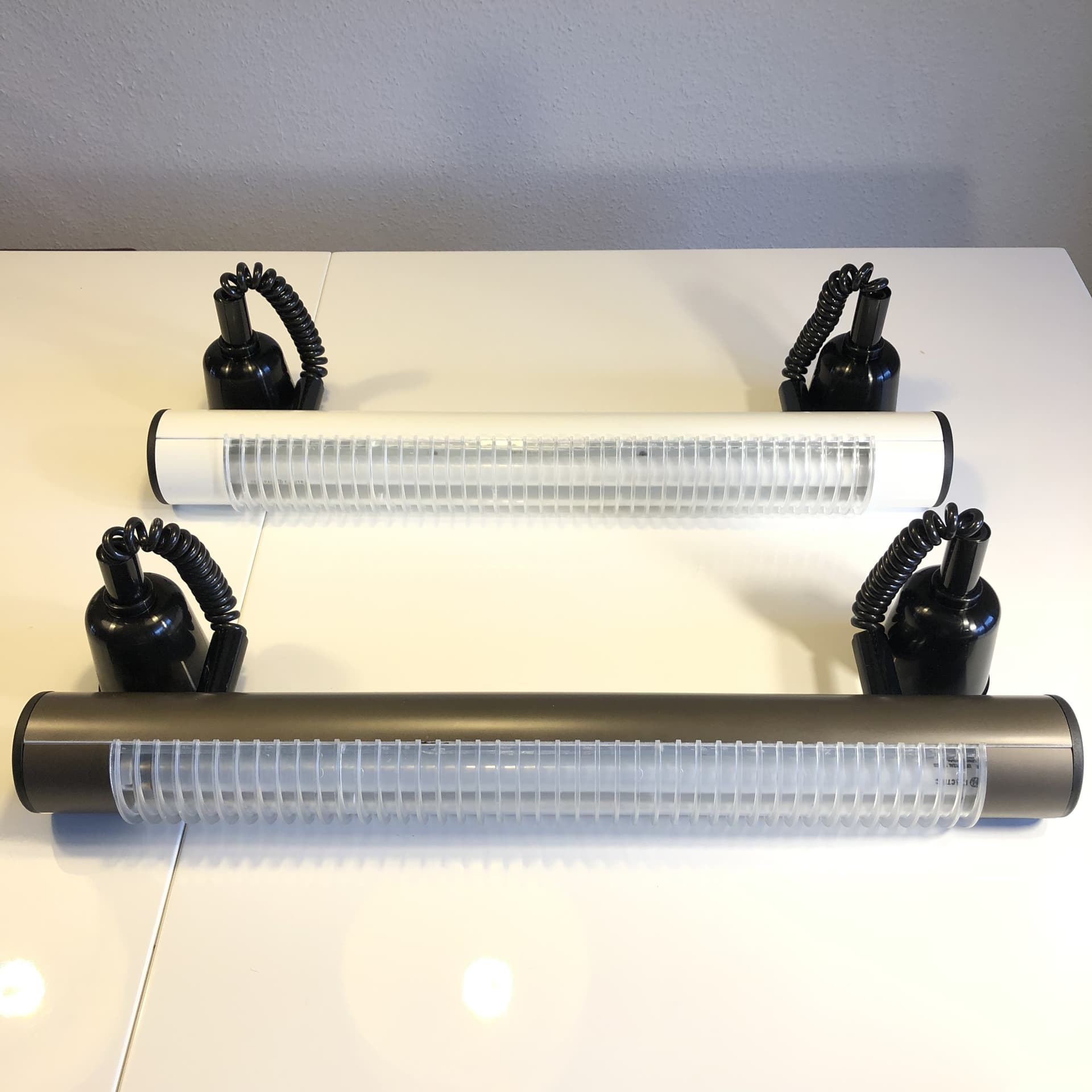 Pair of ceiling lamps, silver aluminum, Germany, 1980s. - 26467