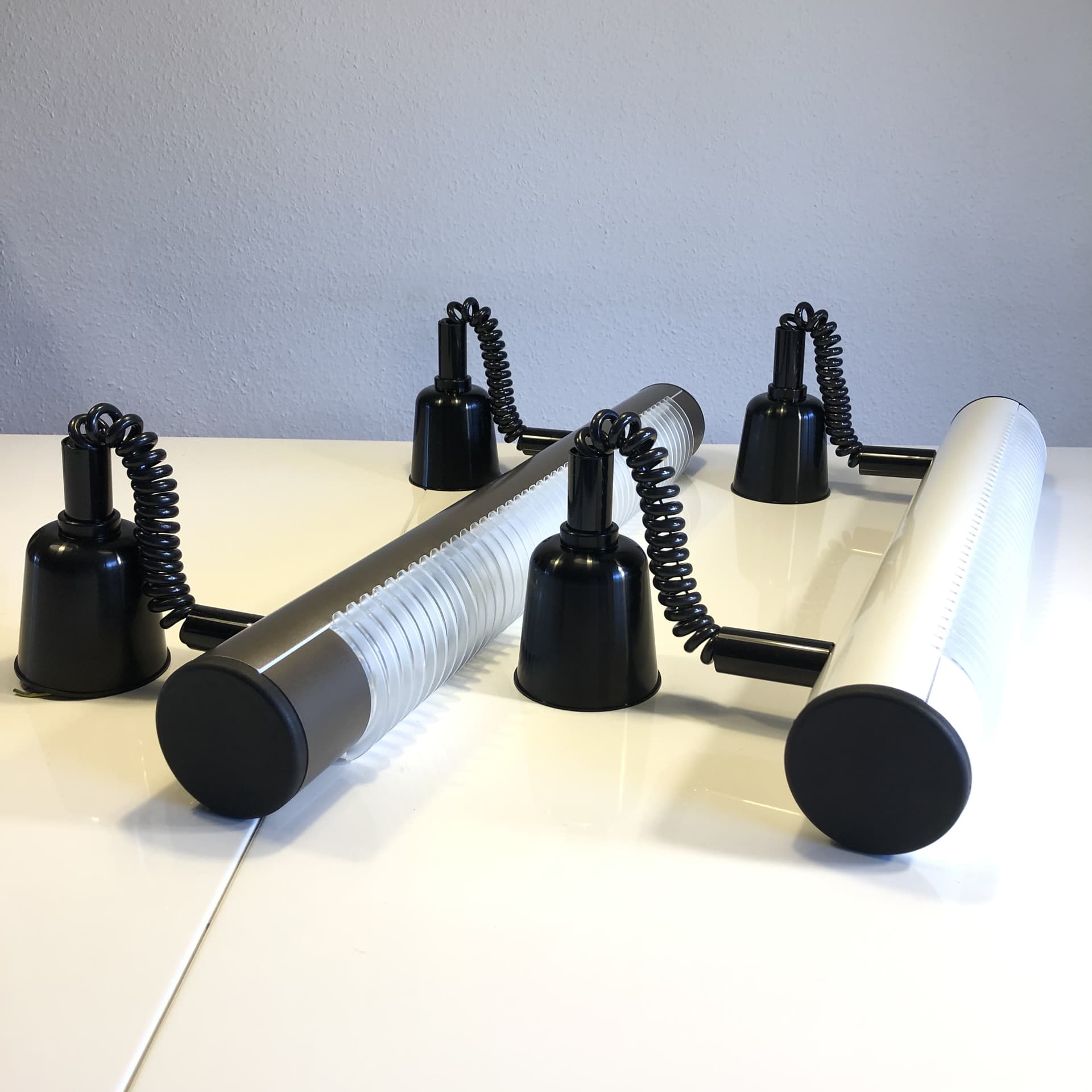 Pair of ceiling lamps, silver aluminum, Germany, 1980s. - 26463