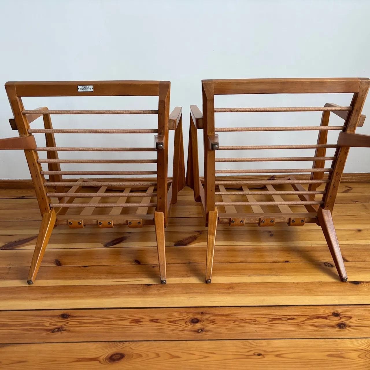 Pair of armchairs Antimott, cappuccino upholstery, cherry wood, by W. Knoll, Knoll, Germany, 1950s. - 26454