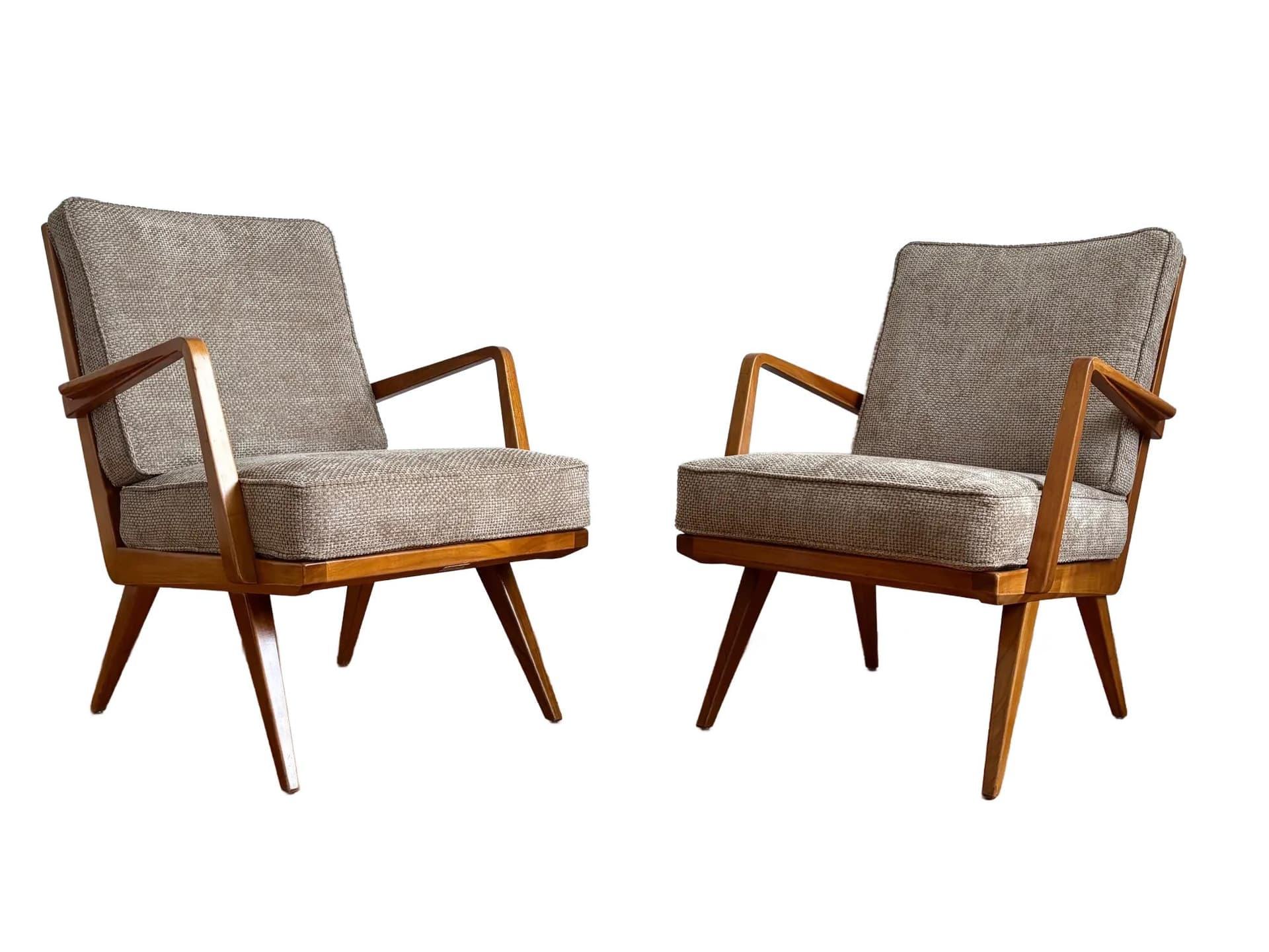 Pair of armchairs Antimott, cappuccino upholstery, cherry wood, by W. Knoll, Knoll, Germany, 1950s.