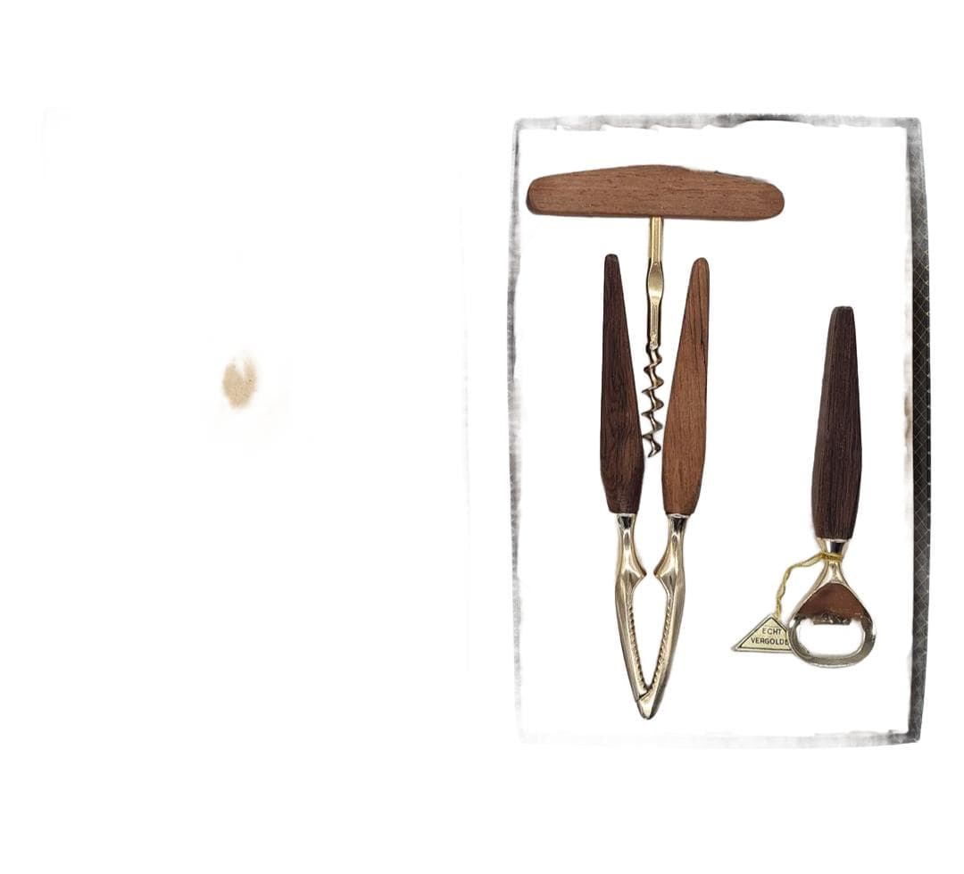 Bar set, brown, rosewood walnut, gold-plated metal, Germany, 1960s.