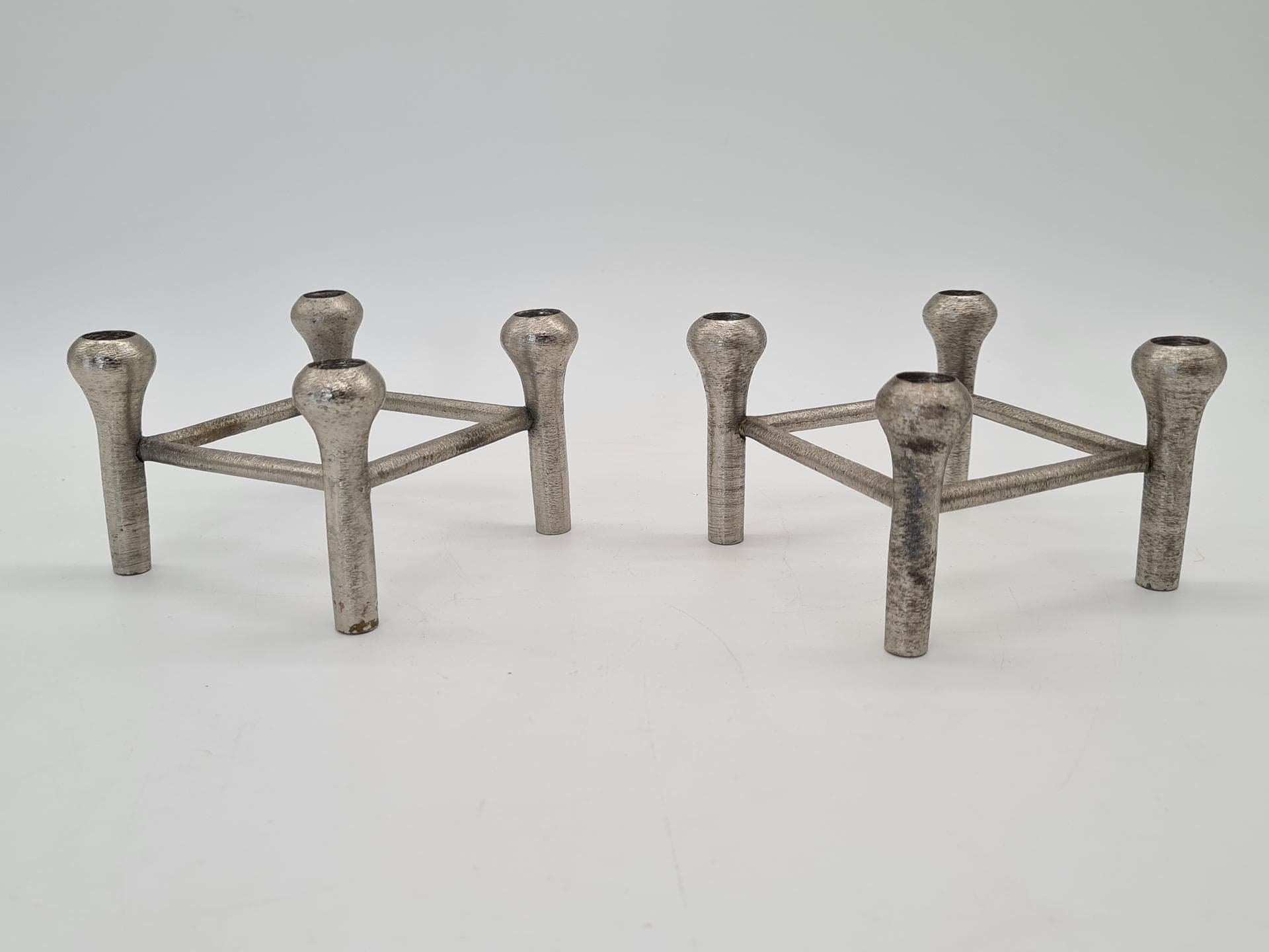 Set of Two Modular Candle Holders, Silver Aluminum, Germany, 1970s - 357319