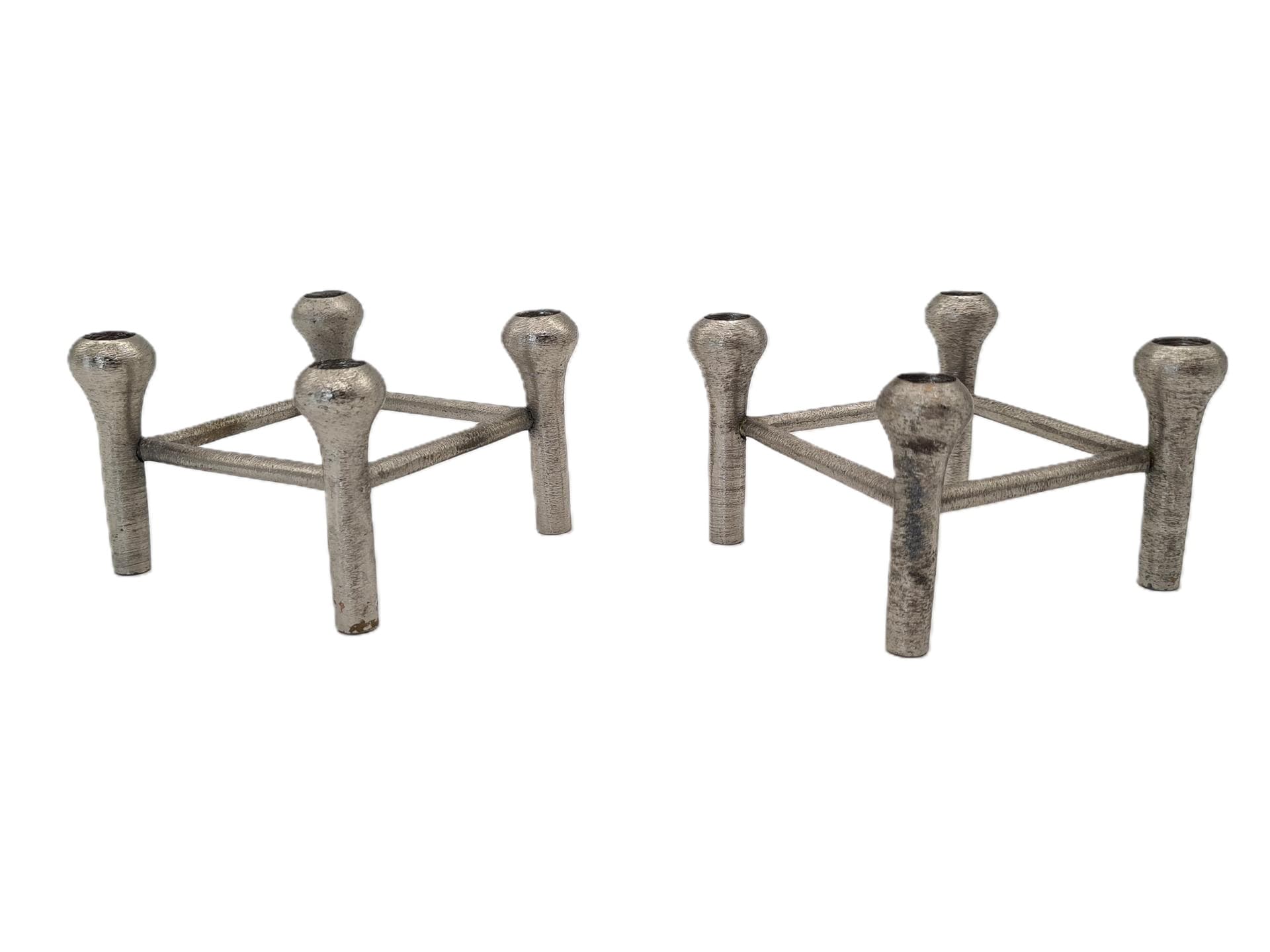 Set of Two Modular Candle Holders, Silver Aluminum, Germany, 1970s - 357318