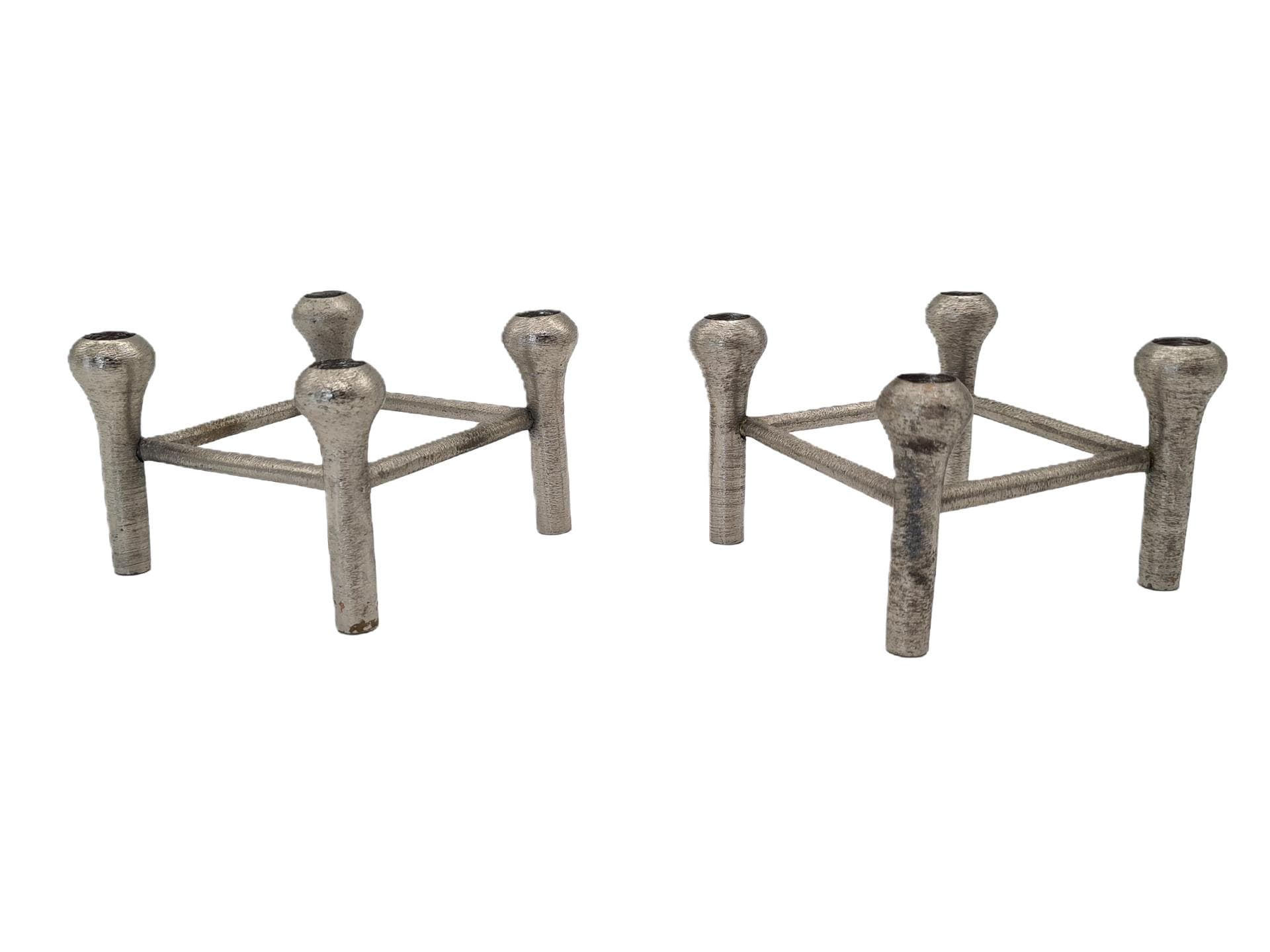 Set of Two Modular Candle Holders, Silver Aluminum, Germany, 1970s