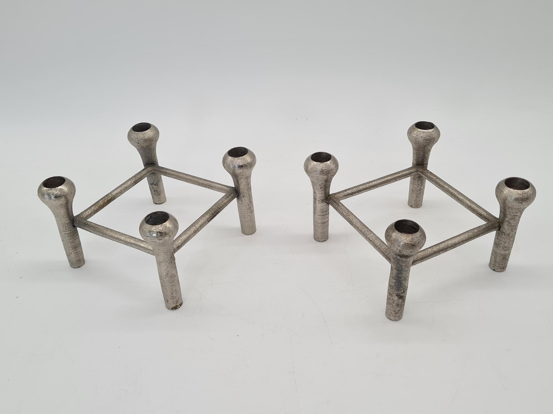 Set of Two Modular Candle Holders, Silver Aluminum, Germany, 1970s - 357320