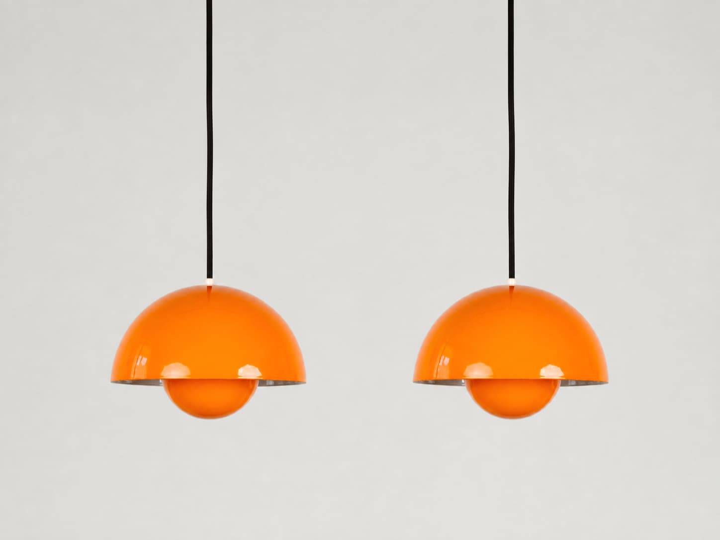 Para lamp wiszących Flowerpot, pomarańczowy, emalia, proj. V. Panton, Louis Poulsen, Dania, lata 60. - 357943