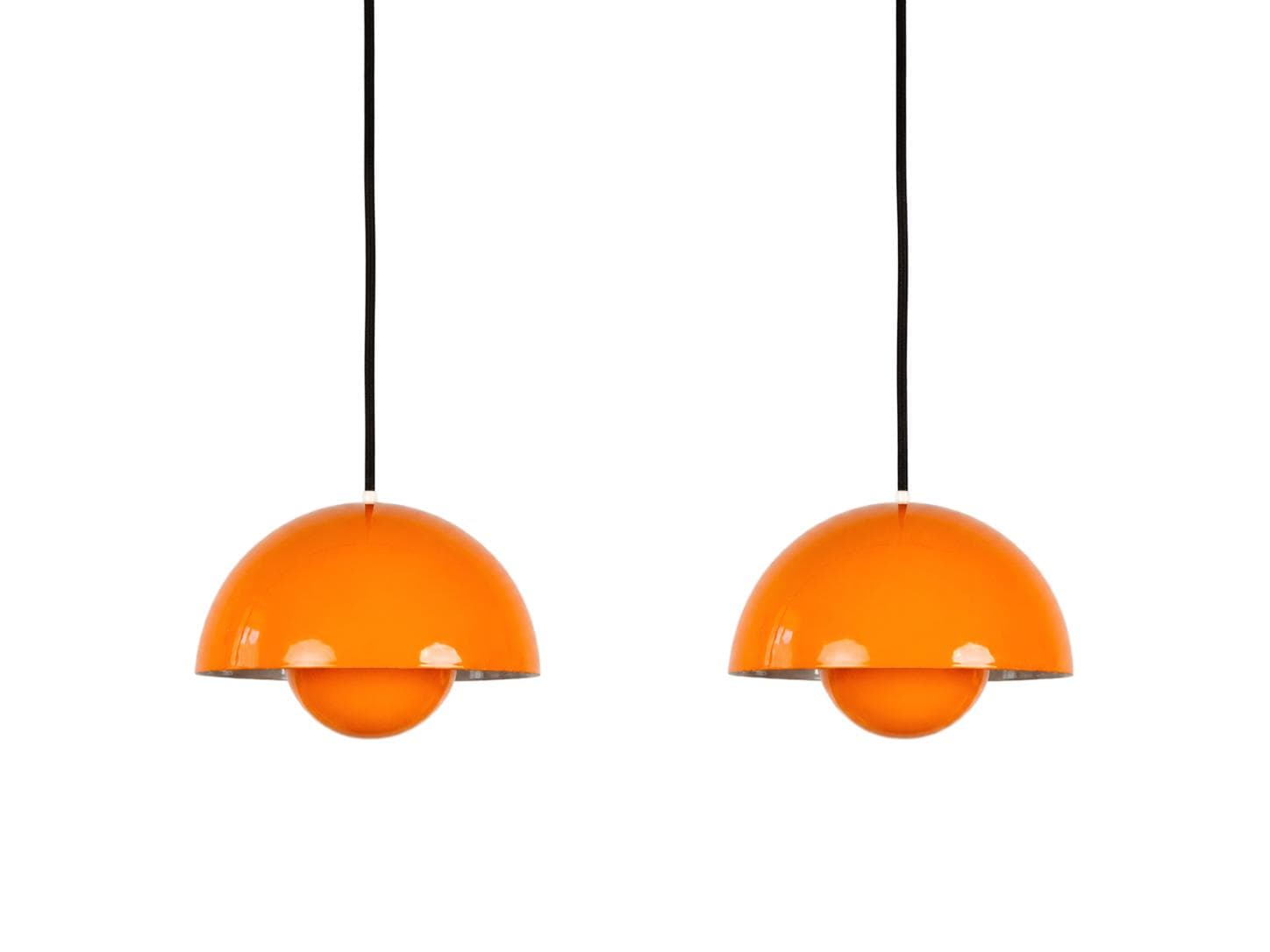 Para lamp wiszących Flowerpot, pomarańczowy, emalia, proj. V. Panton, Louis Poulsen, Dania, lata 60.