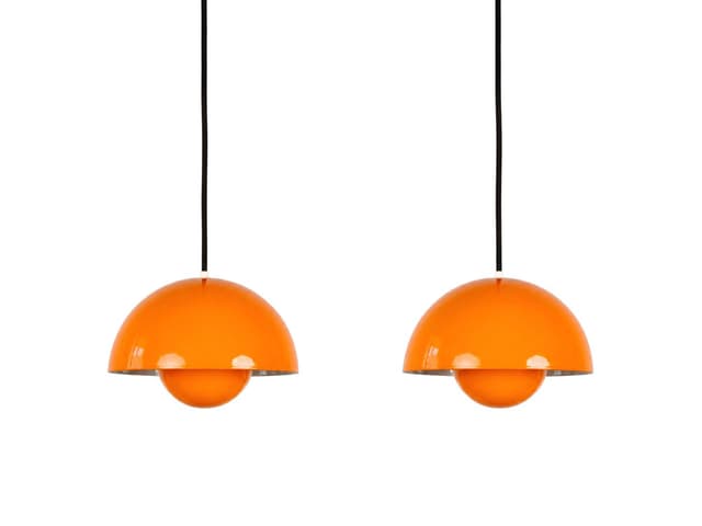 Para lamp wiszących Flowerpot, pomarańczowy, emalia, proj. V. Panton, Louis Poulsen, Dania, lata 60. - WYMIARY