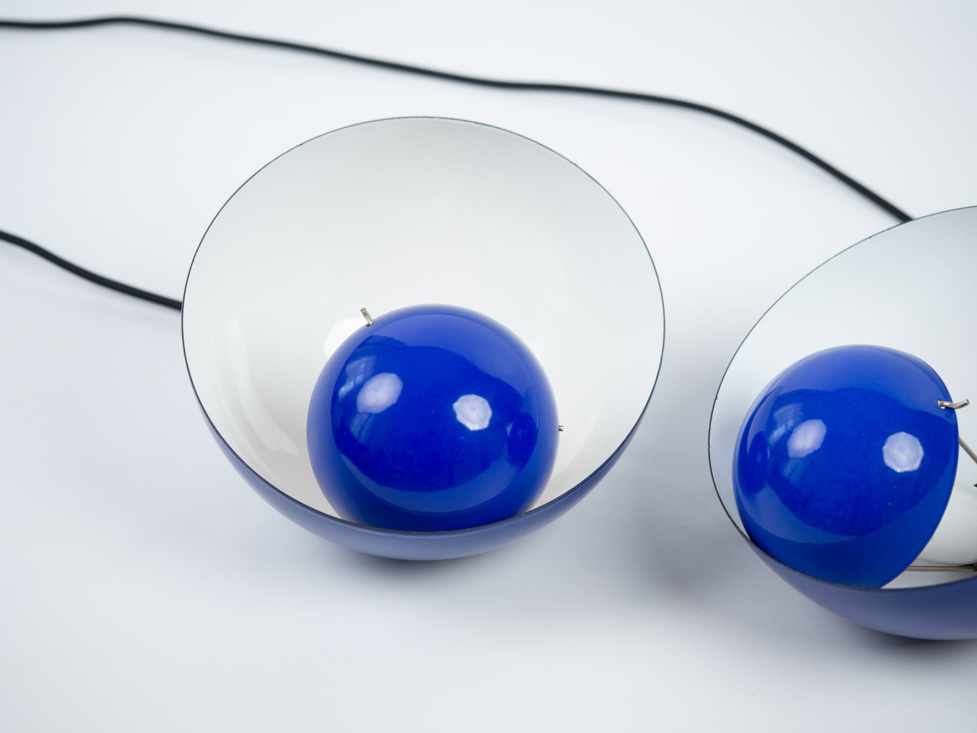 Pair of pendant lamps Flowerpot, blue enamel, by V. Panton, Louis Poulsen, Denmark, 1960s. - 357953