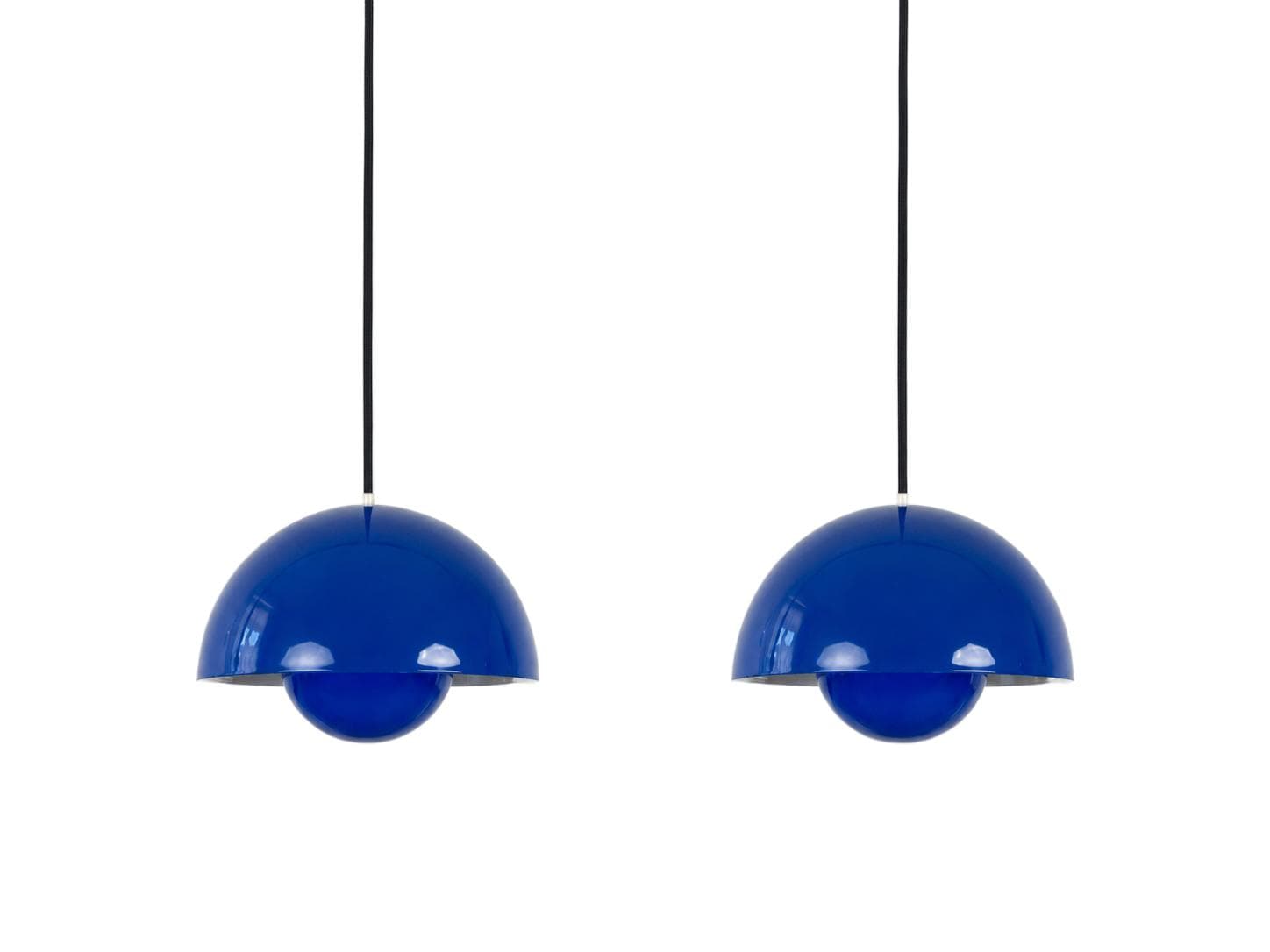 Pair of pendant lamps Flowerpot, blue enamel, by V. Panton, Louis Poulsen, Denmark, 1960s.