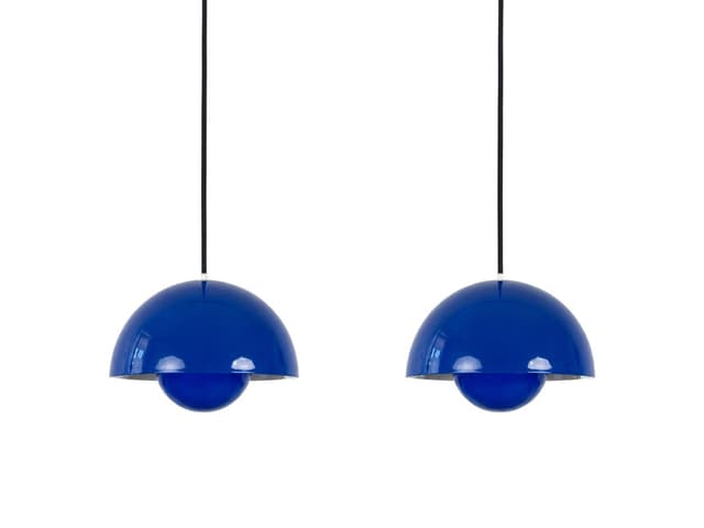 Pair of pendant lamps Flowerpot, blue enamel, by V. Panton, Louis Poulsen, Denmark, 1960s. - DIMENSION