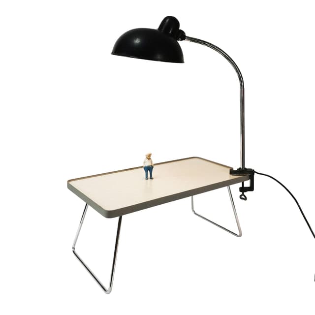 Lampa biurkowa Bauhaus, metal czarny, chrom srebrny, Helo, Niemcy, lata 50. - WYMIARY