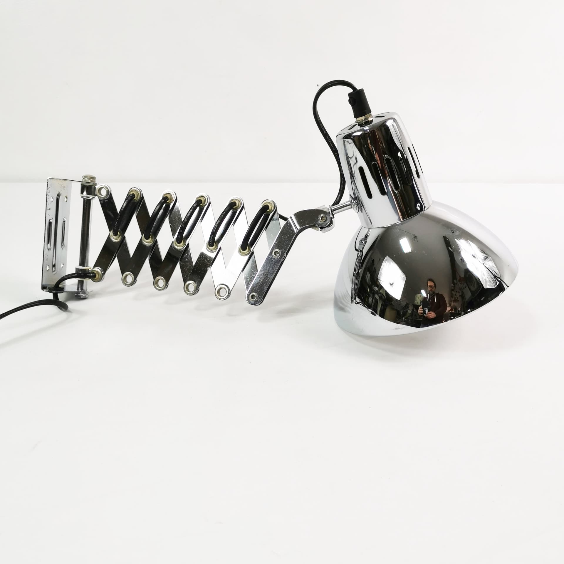 Wall lamp, scissor, chrome silver, black metal, Ikea, Sweden, 1980s. - 358154