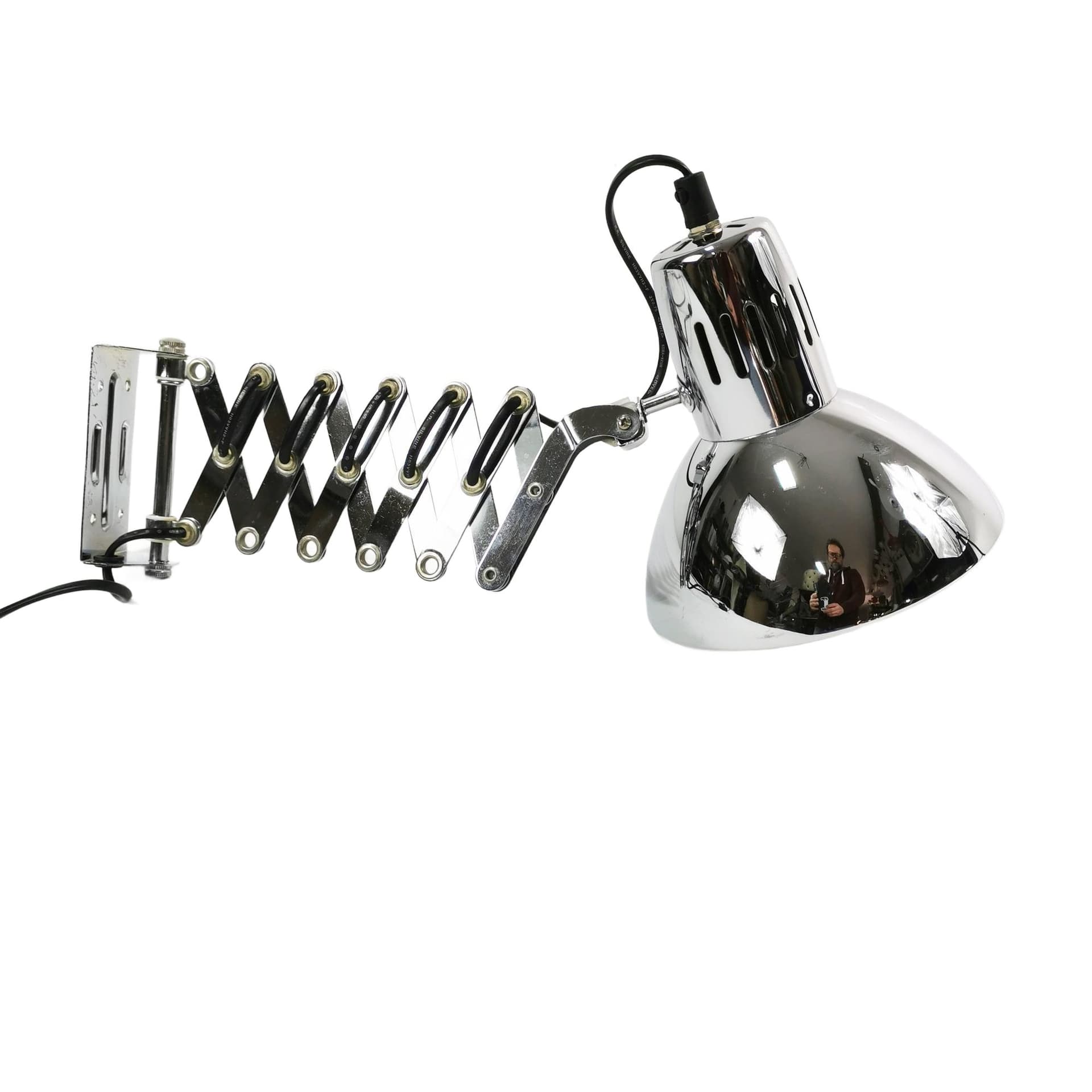 Wall lamp, scissor, chrome silver, black metal, Ikea, Sweden, 1980s.