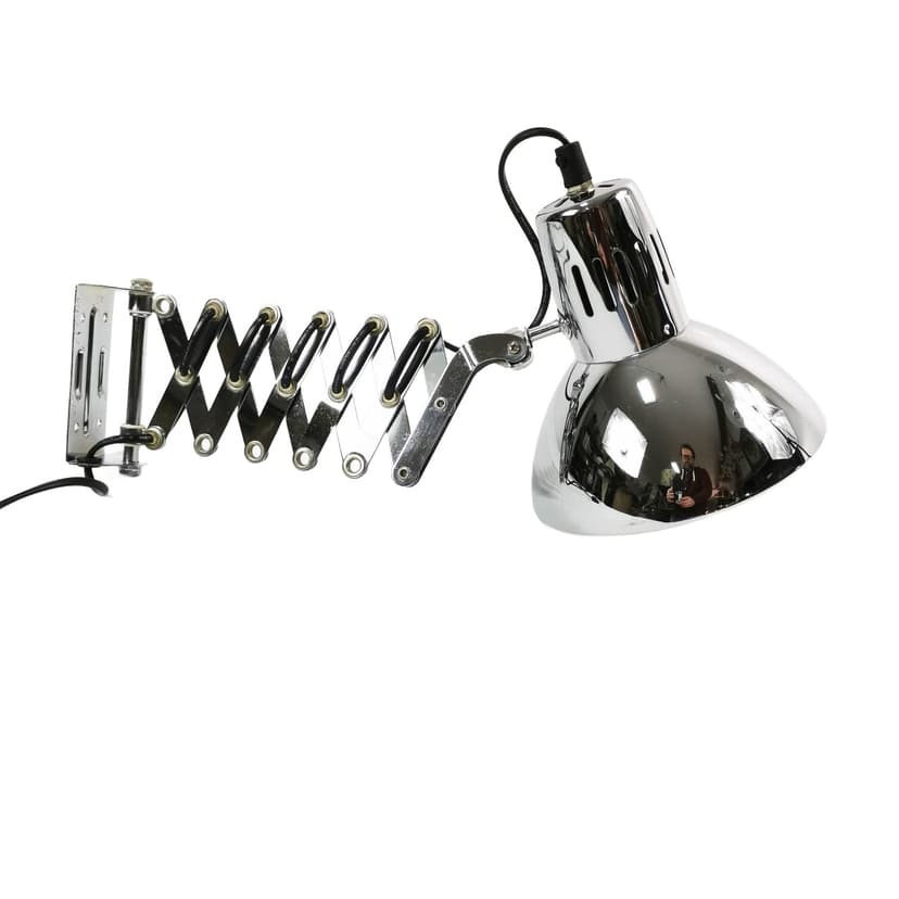 Wall lamp, scissor, chrome silver, black metal, Ikea, Sweden, 1980s.