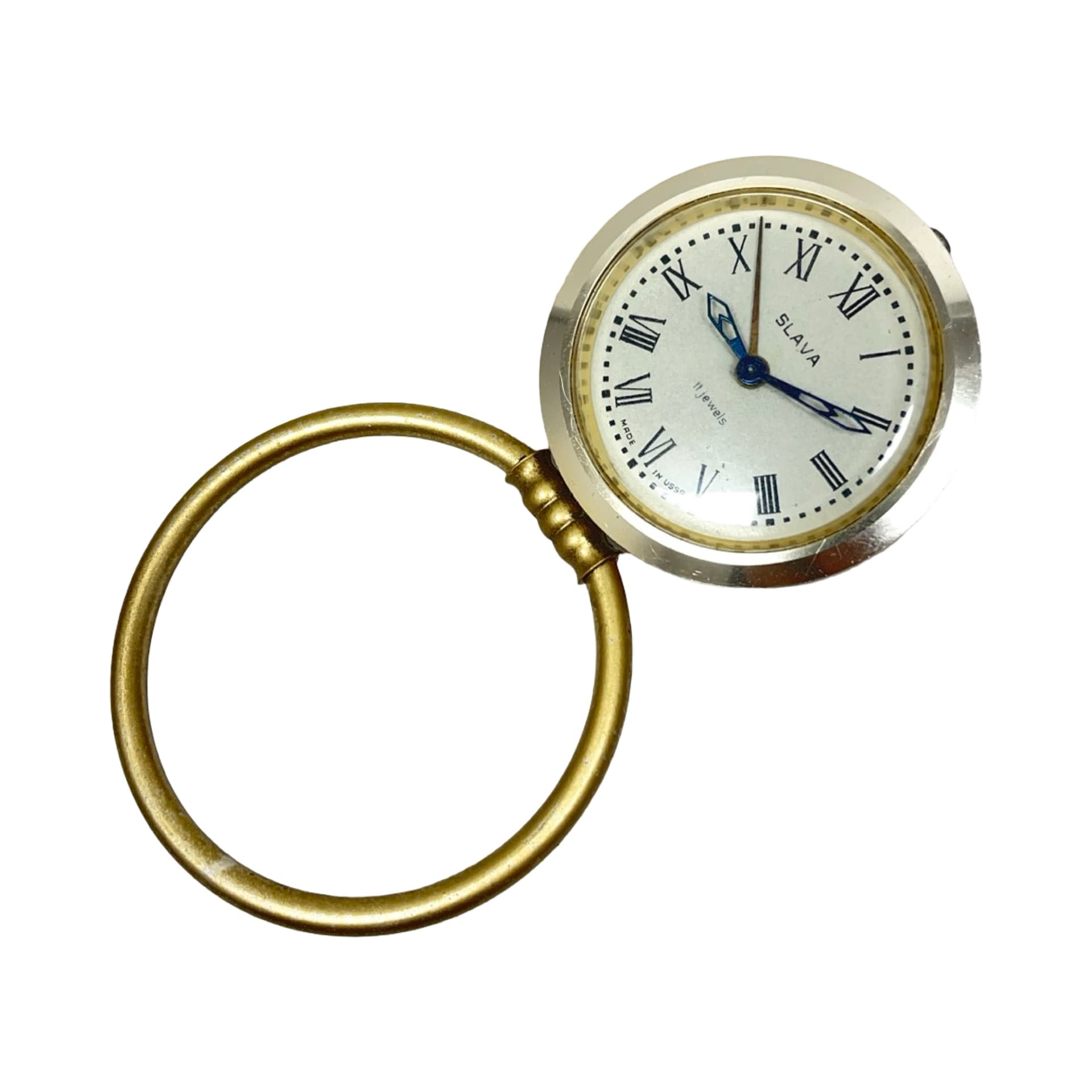 Budzik Slava 11 jewels, złoty mosiądz, chrom srebrny, ZSRR, lata 60. - 358170