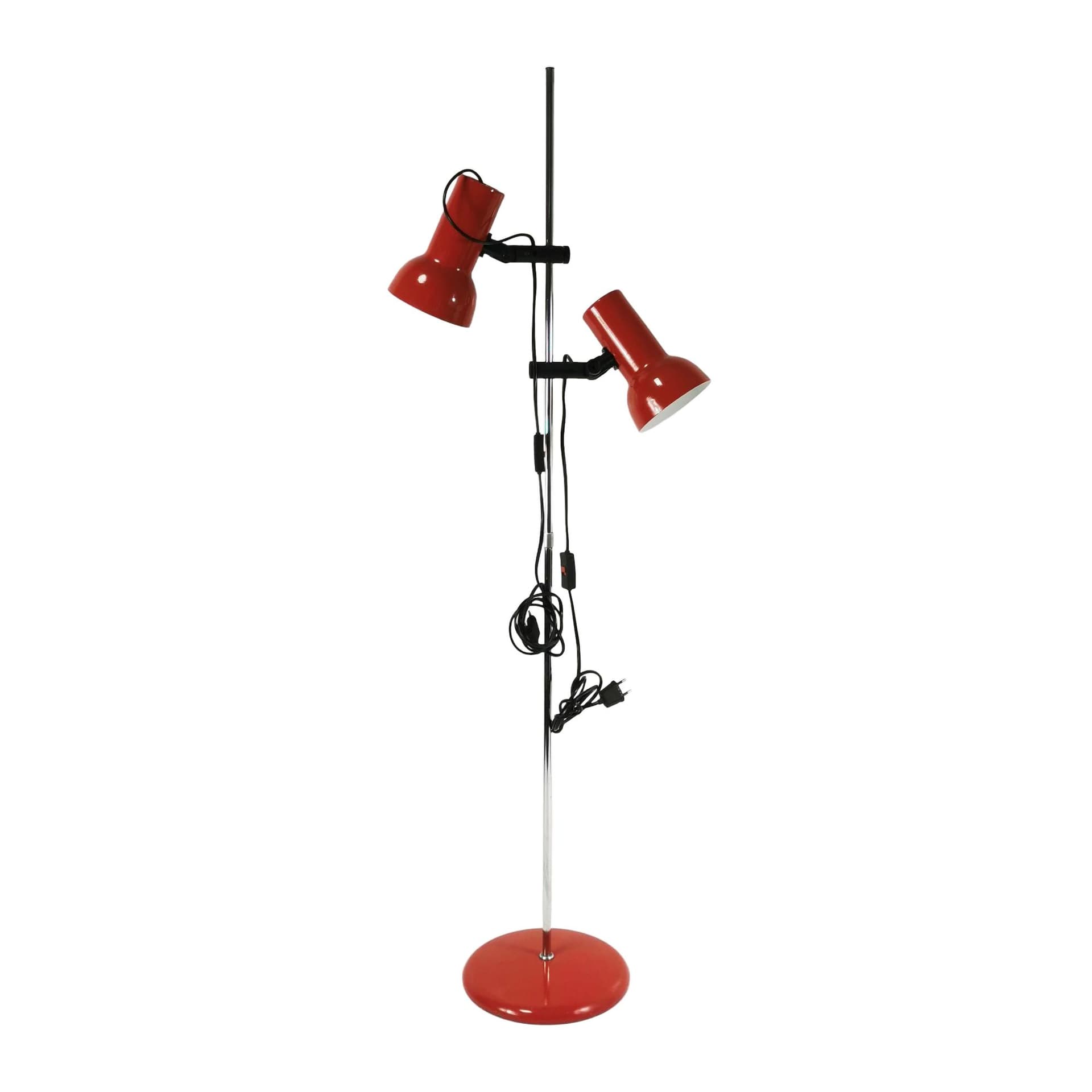 Floor lamp, red, metal, Horn Belysning, Denmark, 1960s.